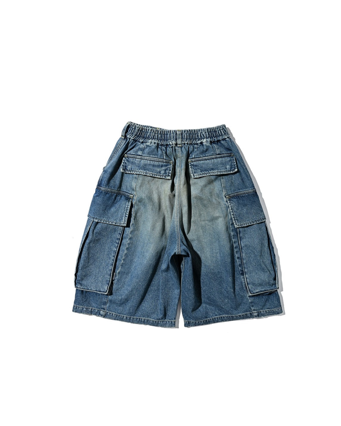 【5.23 SAT 20:00- IN STOCK】VINTAGE DYED SELVEDGE DENIM CITY MEGA POCKET BALLOON CARGO HALF PANTS (VINTAGE LIGHT INDIGO)