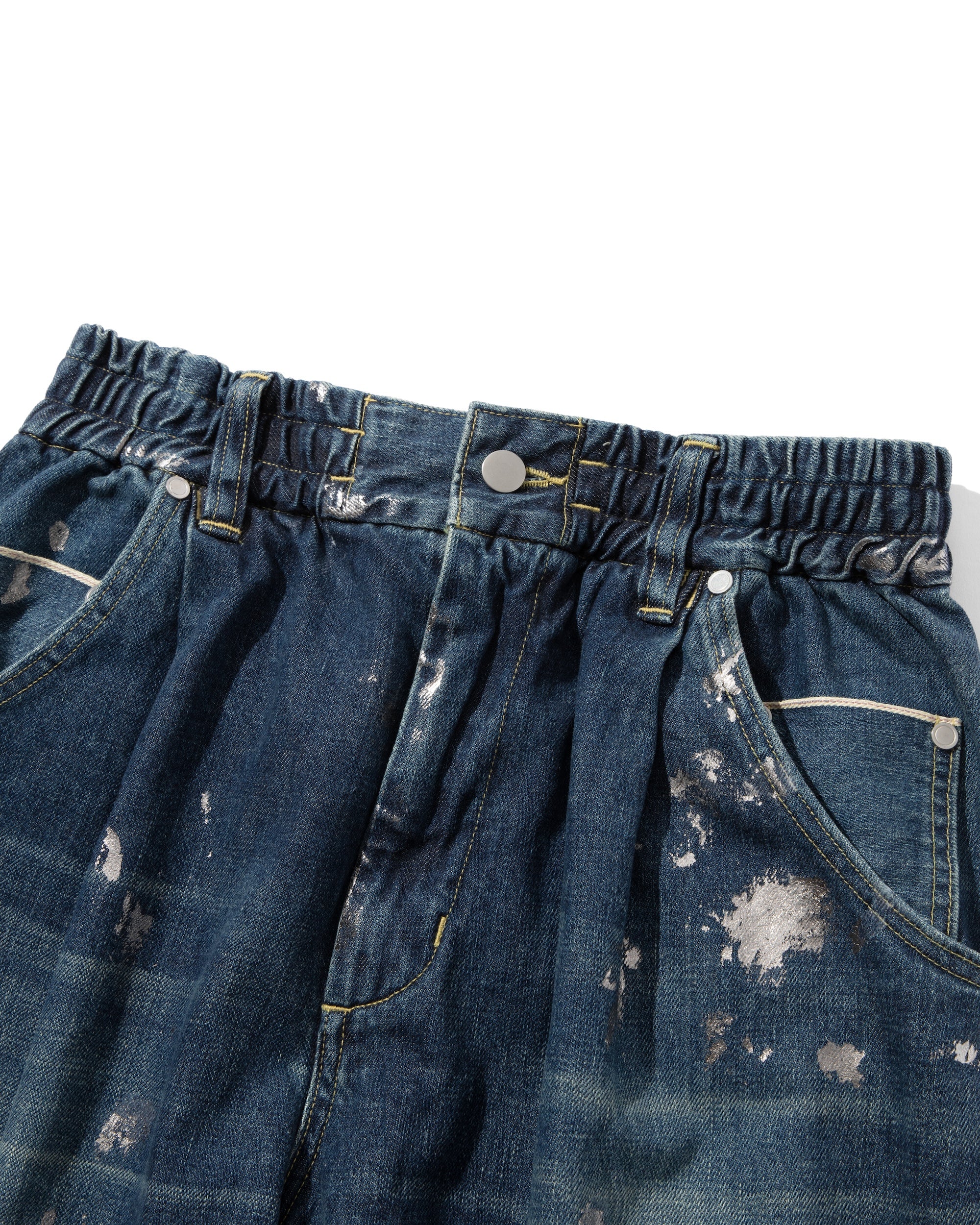 SILVER PRINT VINTAGE WASH SELVEDGE DENIM WIDE PANTS