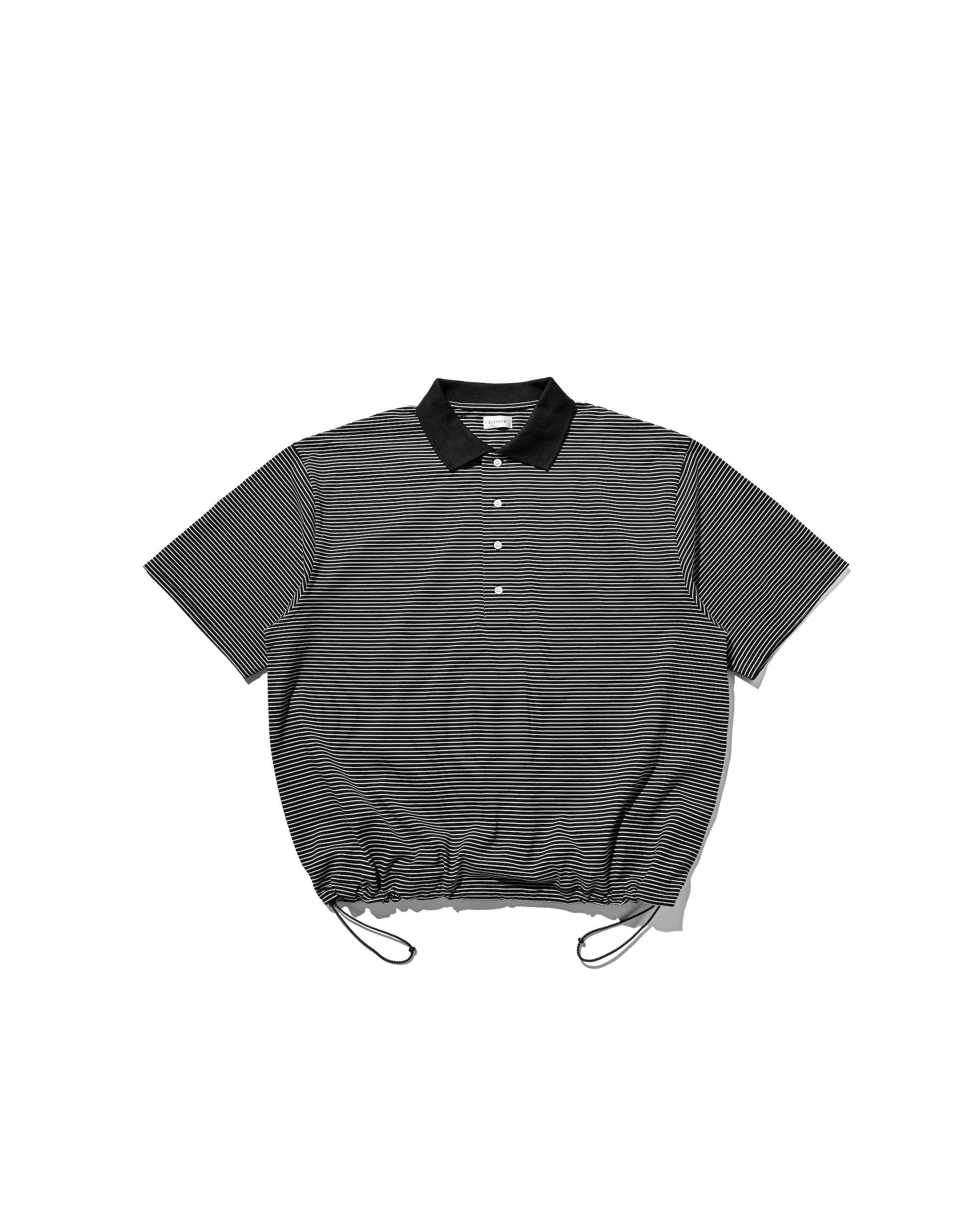 【7.12 SAT 20:00- IN STOCK】STRIPED S/S POLO WITH DRAWSTRINGS (BLACK×WHITE)