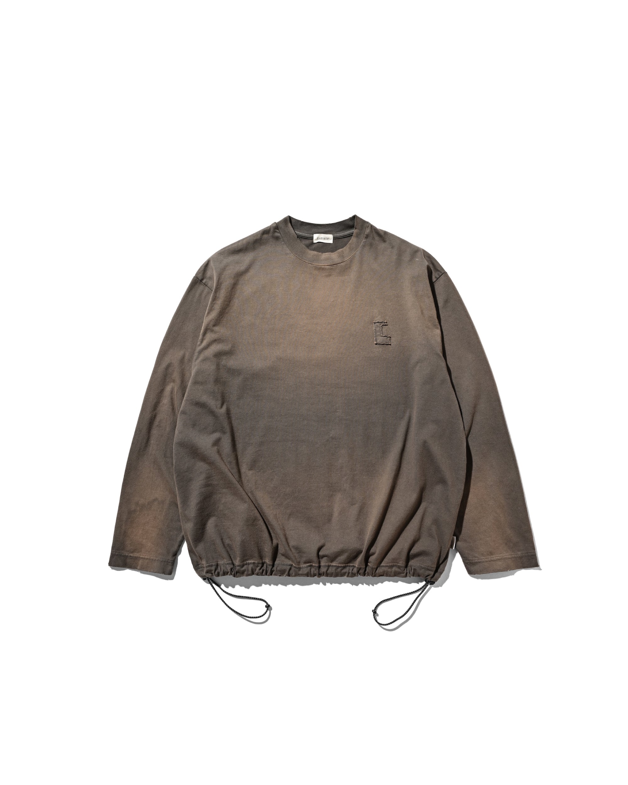 【10.1 WED 20:00- IN STOCK】"C"GRADATION DYED L/S T-SHIRT WITH DRAWSTRINGS (BROWN)