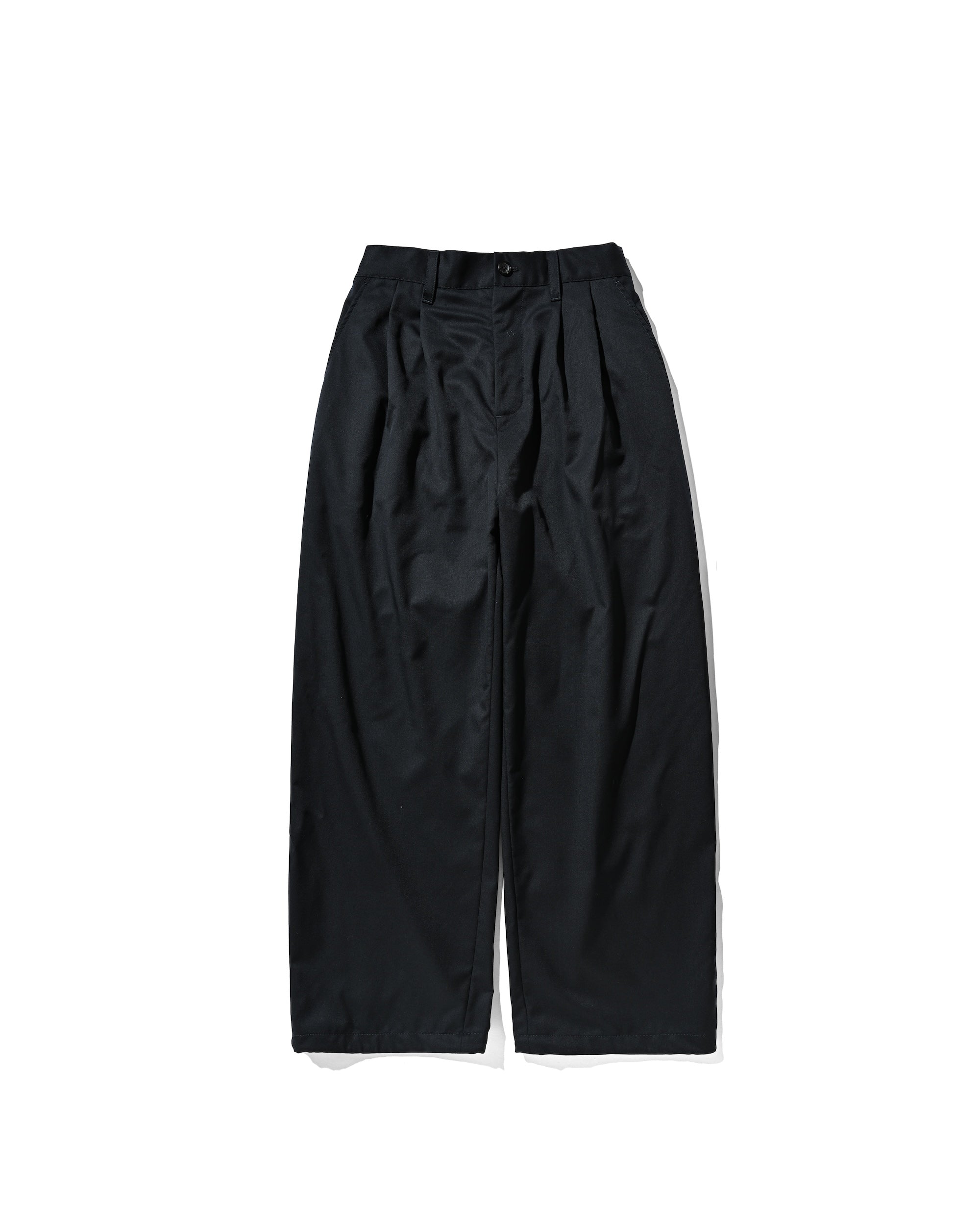 WOOL GABARDINE CITY UNIFORM WIDE STRAIGHT PANTS (NAVY)