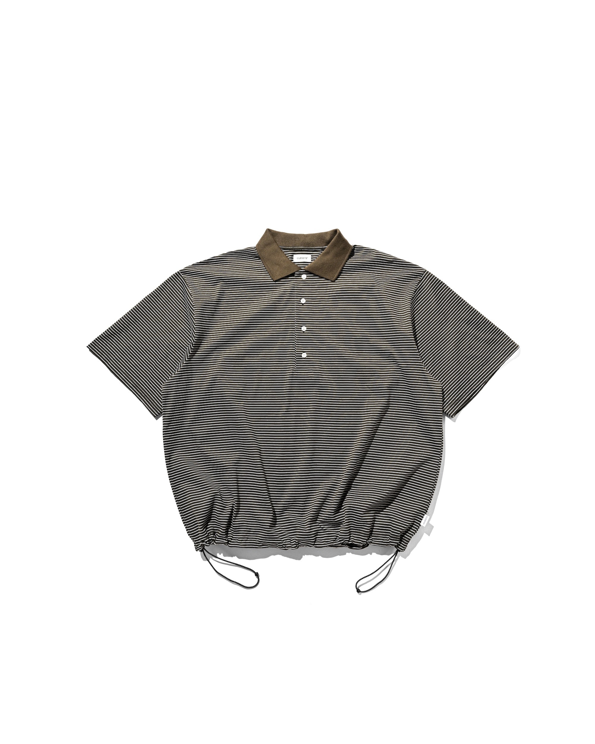 【7.12 SAT 20:00- IN STOCK】STRIPED S/S POLO WITH DRAWSTRINGS (BROWN×WHITE)