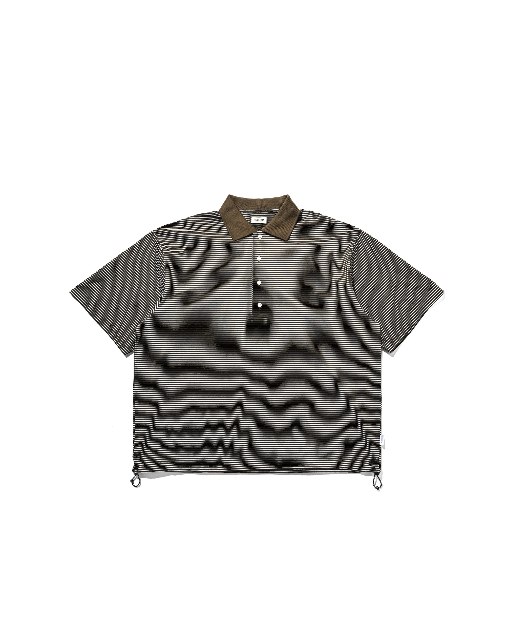 STRIPED S/S POLO WITH DRAWSTRINGS (BROWN×WHITE)