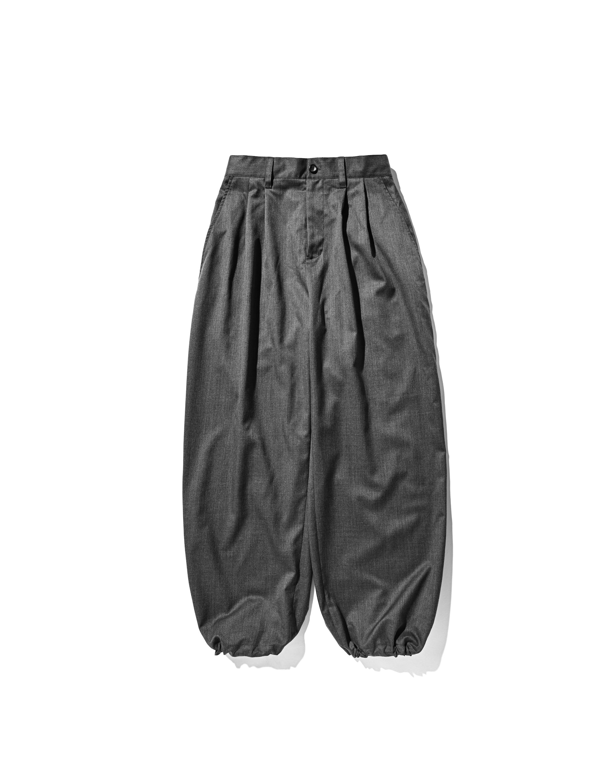WOOL GABARDINE CITY UNIFORM WIDE STRAIGHT PANTS (GRAY)