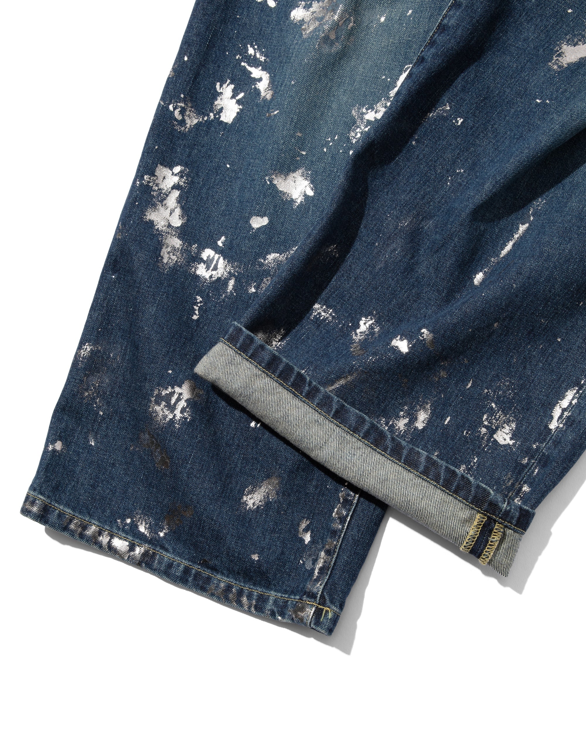 SILVER PRINT VINTAGE WASH SELVEDGE DENIM WIDE PANTS