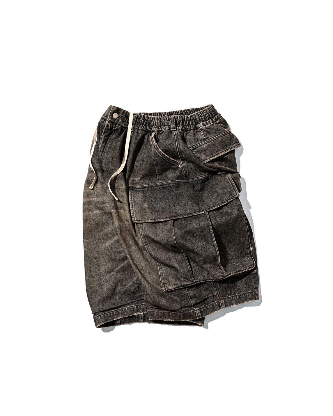 VINTAGE DYED SELVEDGE DENIM CITY MEGA POCKET BALLOON CARGO HALF PANTS