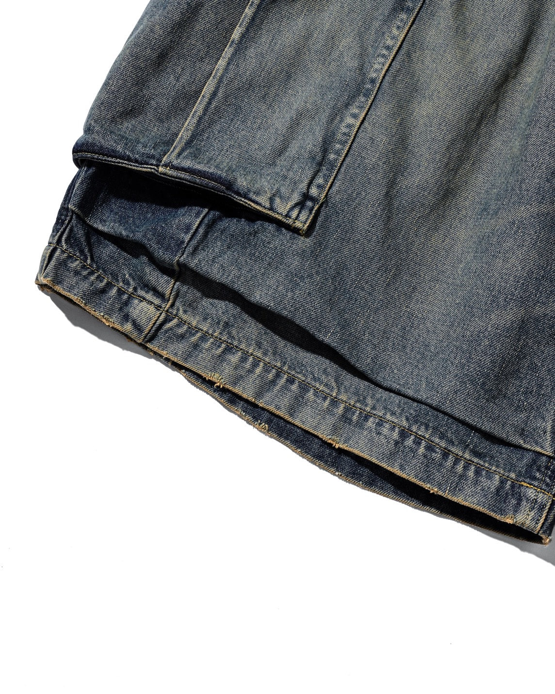 VINTAGE DYED SELVEDGE DENIM CITY MEGA POCKET BALLOON CARGO HALF PANTS (VINTAGE INDIGO)
