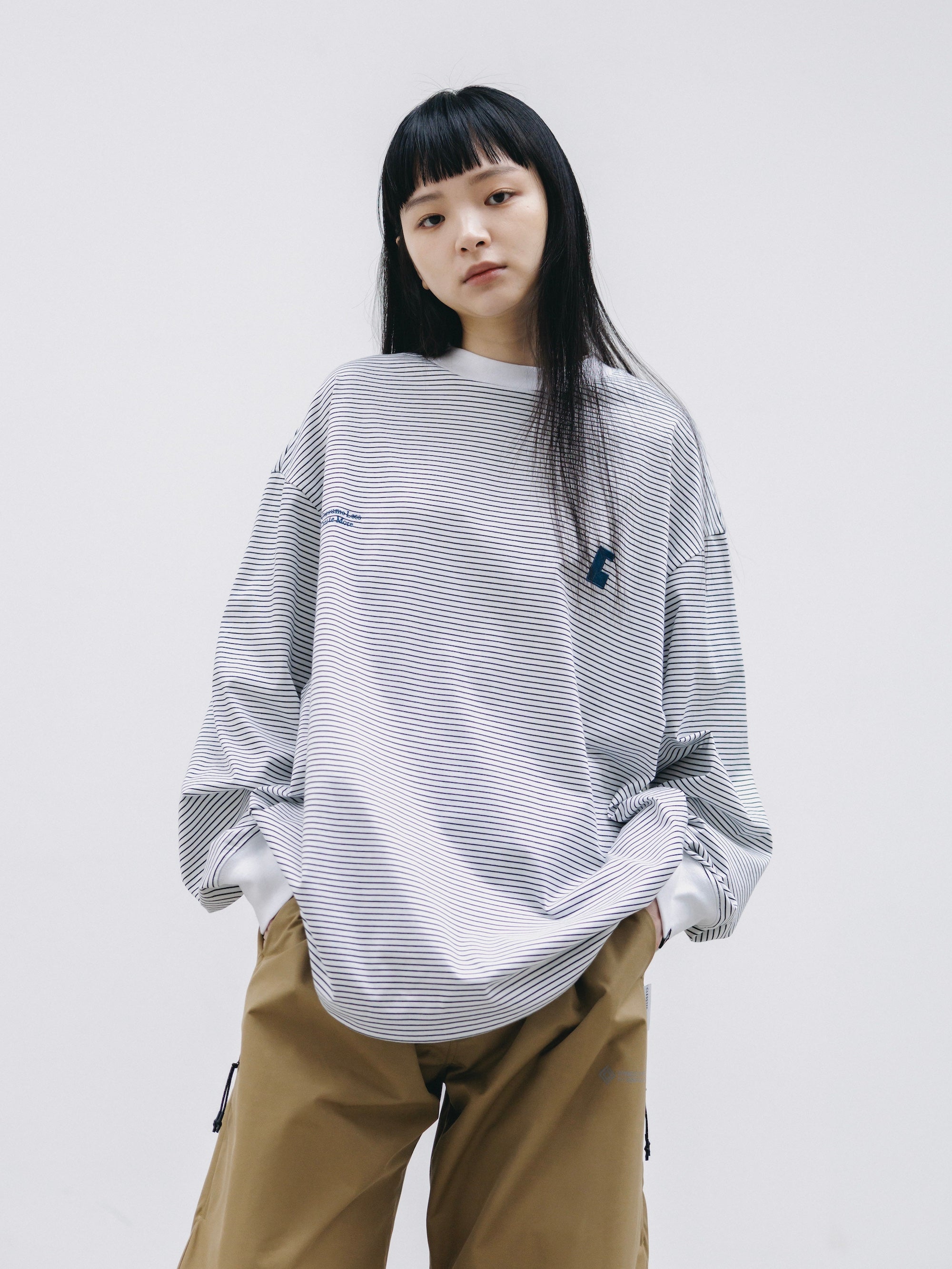 【2.28 SAT 20:00- IN STOCK】"C×CONCEPT" STRIPED L/S T-SHIRT WITH DRAWSTRINGS (WHITE×BLACK)