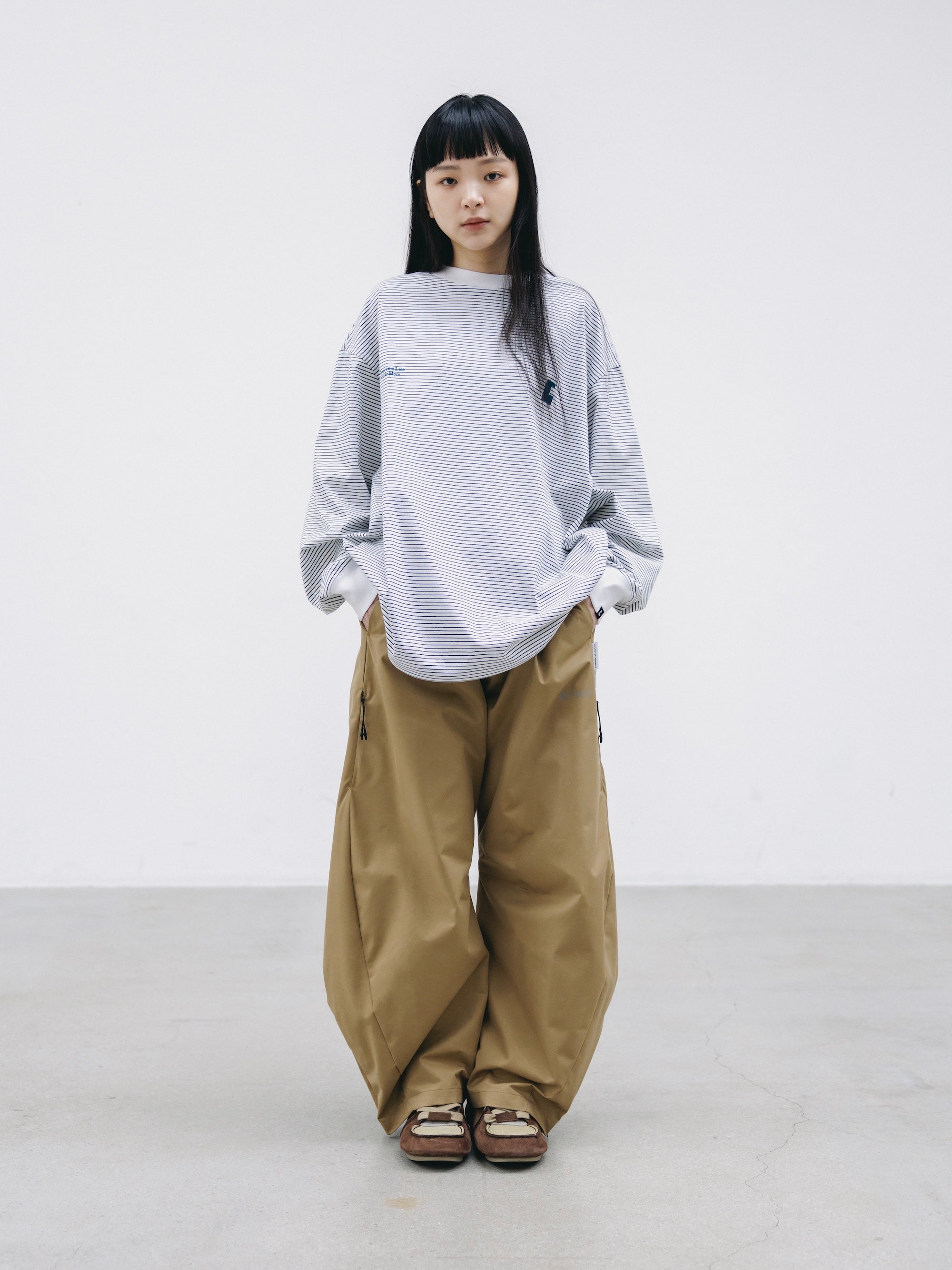 【2.28 SAT 20:00- IN STOCK】"C×CONCEPT" STRIPED L/S T-SHIRT WITH DRAWSTRINGS (WHITE×BLACK)