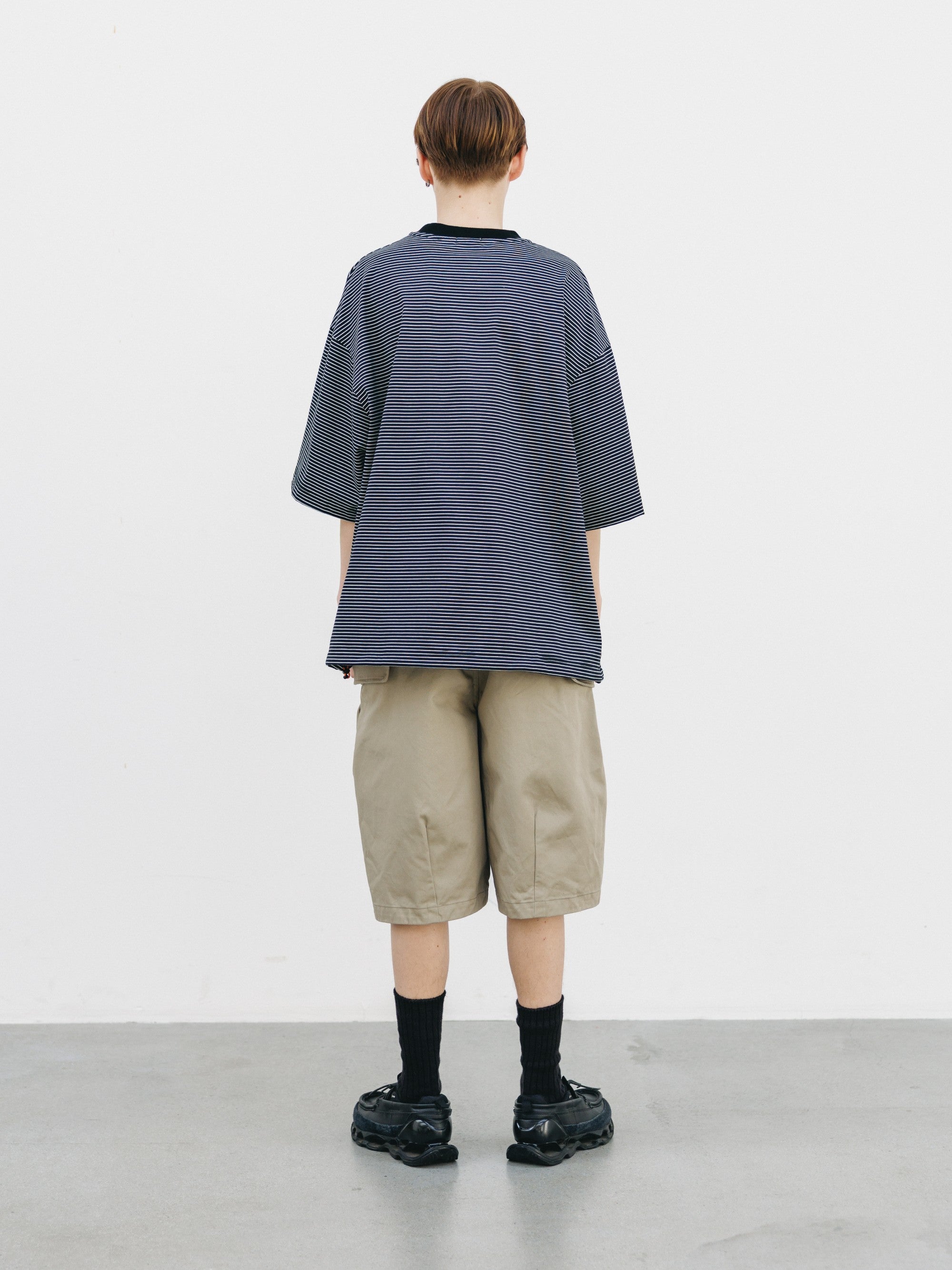 【6.13 SAT 20:00- IN STOCK】"C×CONCEPT" STRIPED S/S T-SHIRT WITH DRAWSTRINGS (BLACK×WHITE)