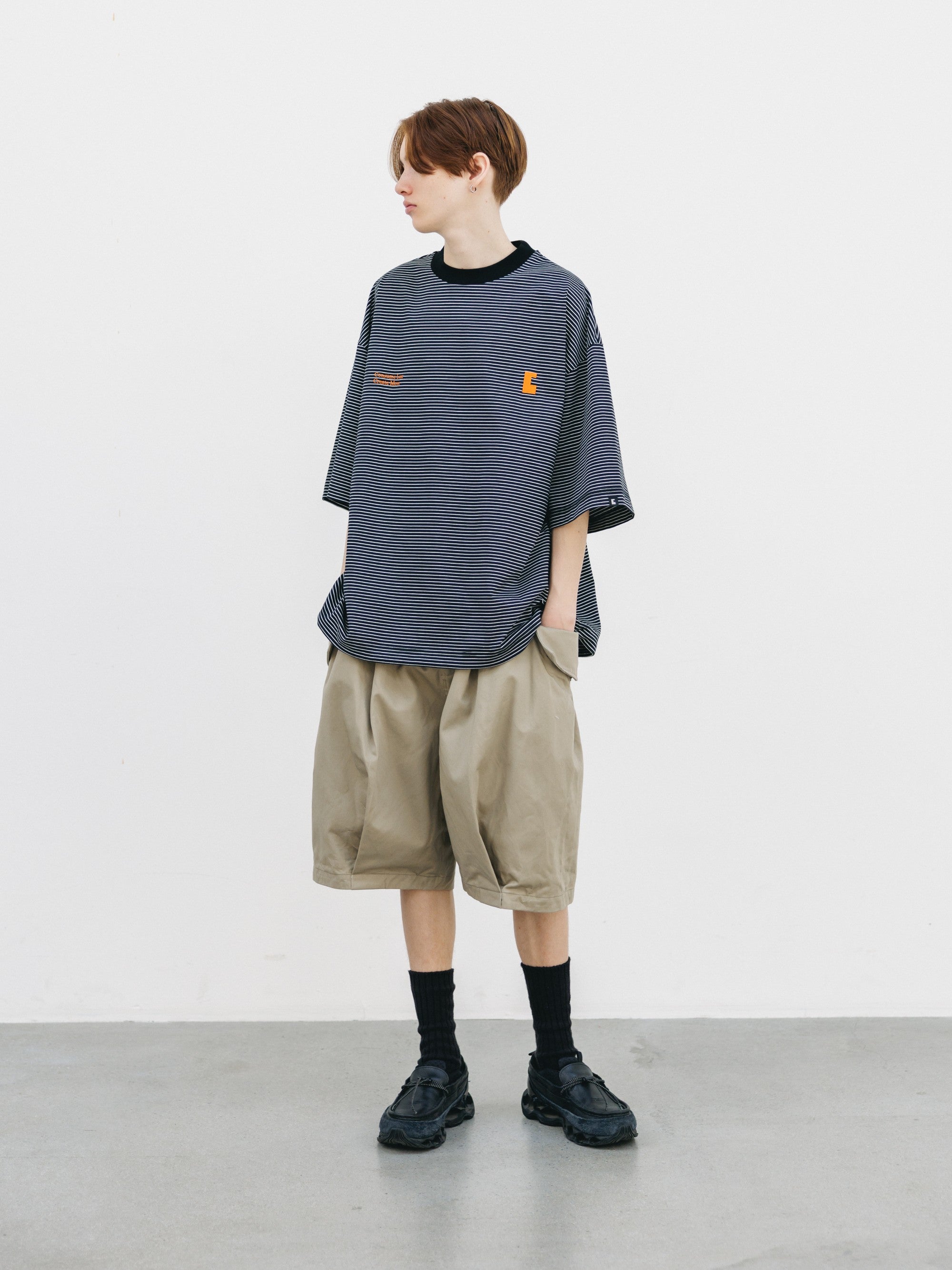 【6.13 SAT 20:00- IN STOCK】"C×CONCEPT" STRIPED S/S T-SHIRT WITH DRAWSTRINGS (BLACK×WHITE)