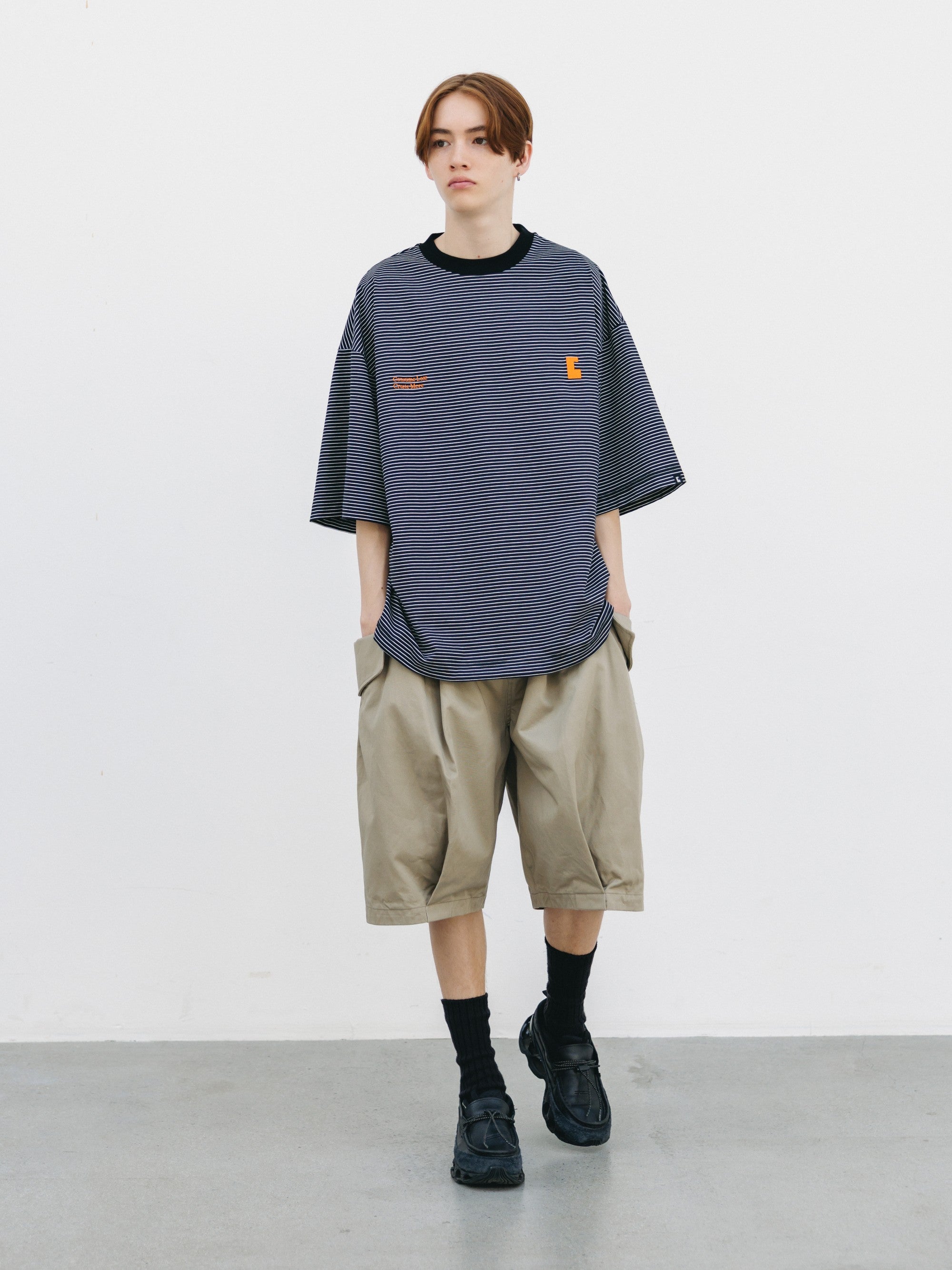 【6.13 SAT 20:00- IN STOCK】"C×CONCEPT" STRIPED S/S T-SHIRT WITH DRAWSTRINGS (BLACK×WHITE)