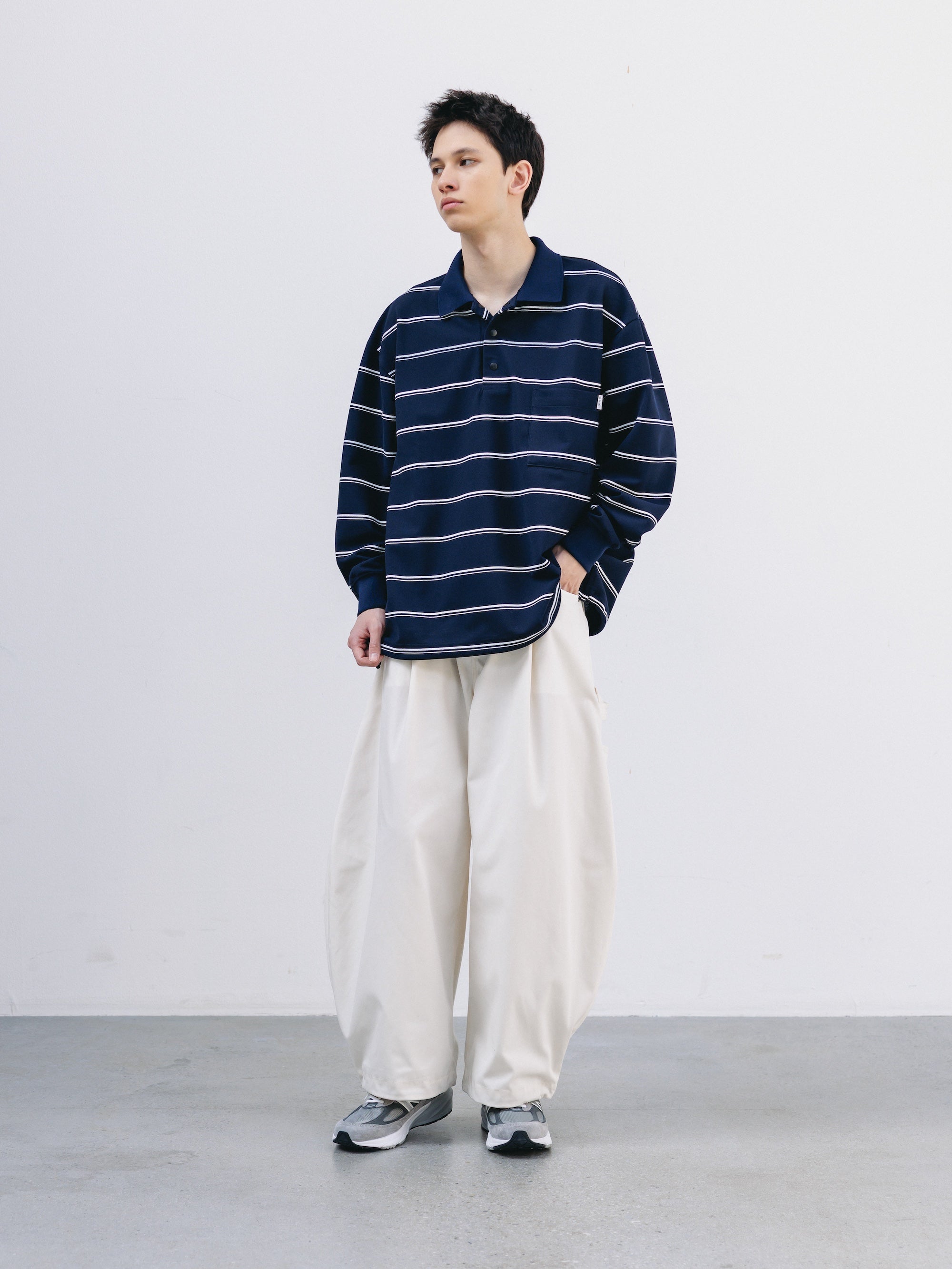 THICK/THIN STRIPE ACTIVE CITY POLO L/S SHIRTS (NAVY)