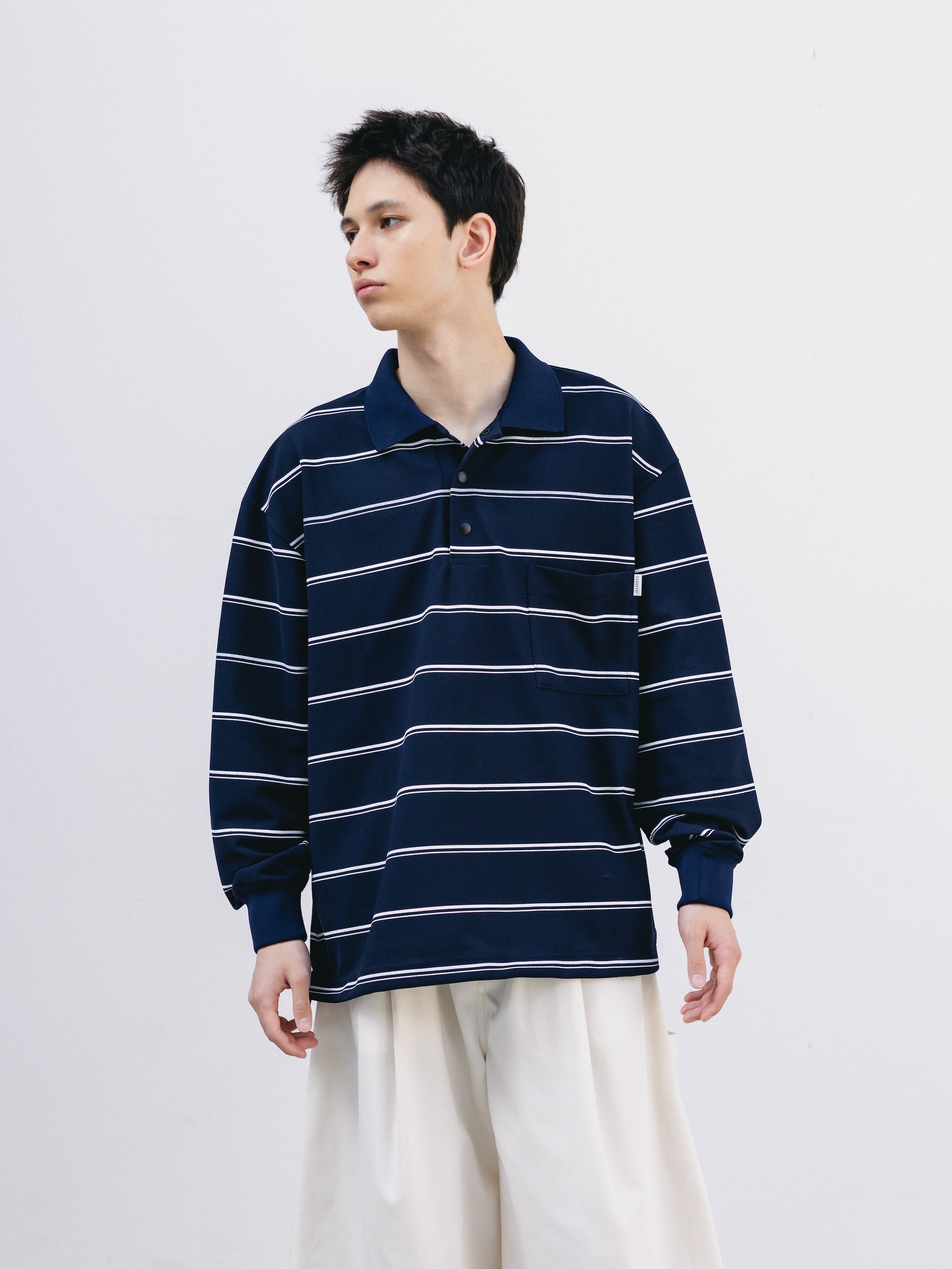 THICK/THIN STRIPE ACTIVE CITY POLO L/S SHIRTS (NAVY)