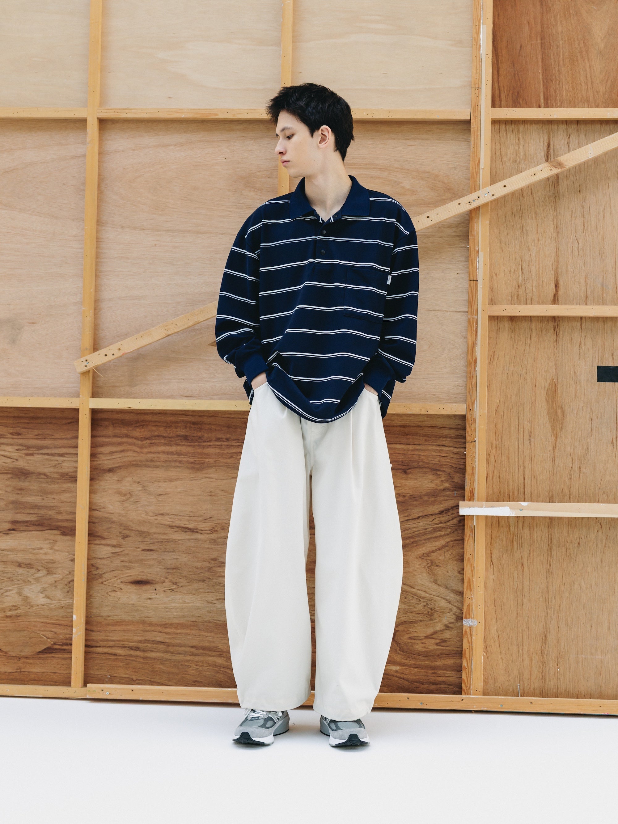 THICK/THIN STRIPE ACTIVE CITY POLO L/S SHIRTS (NAVY)