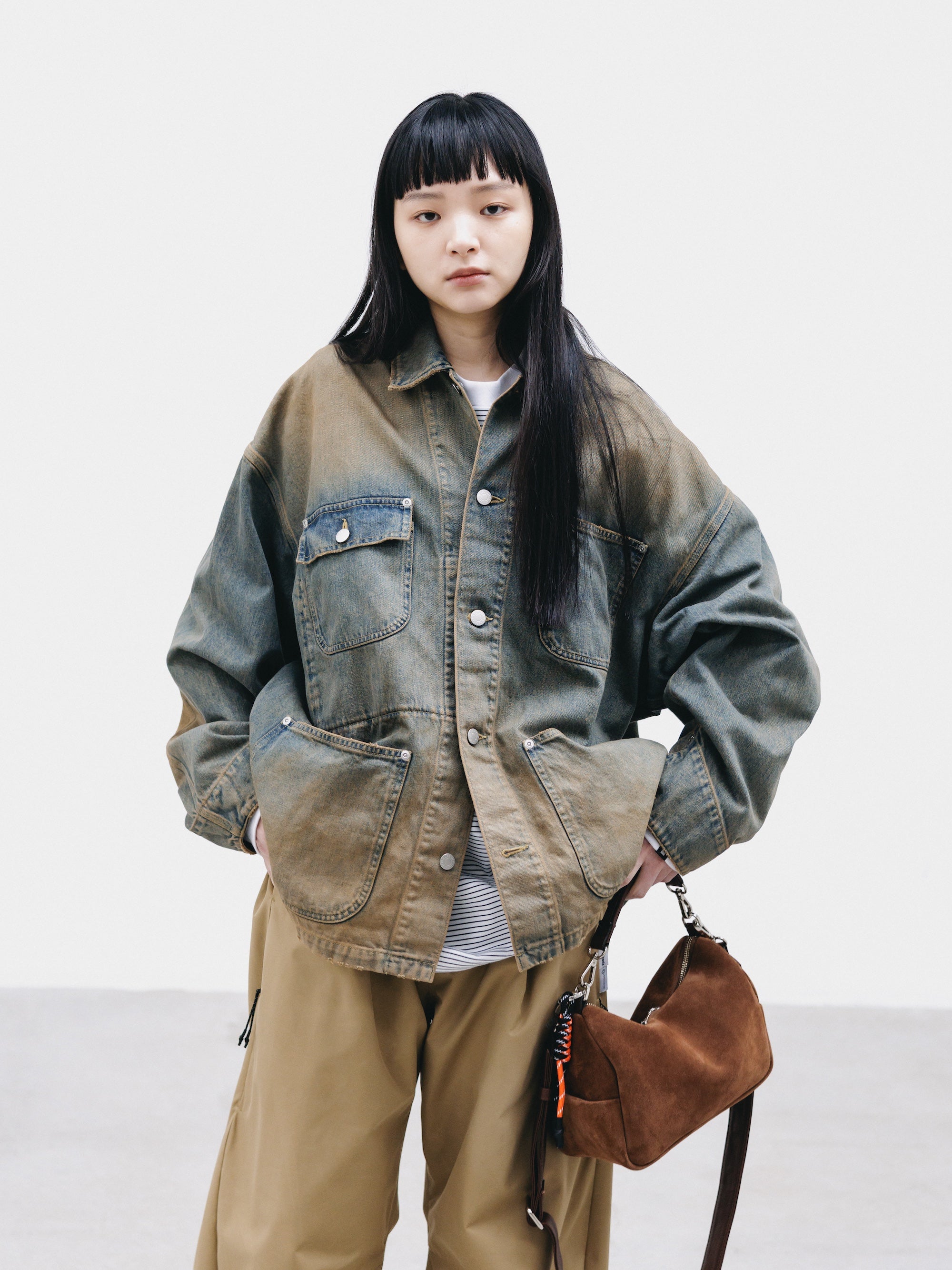 VINTAGE DYED SELVEDGE DENIM CITY UTILITY COAT (VINTAGE BEIGE)