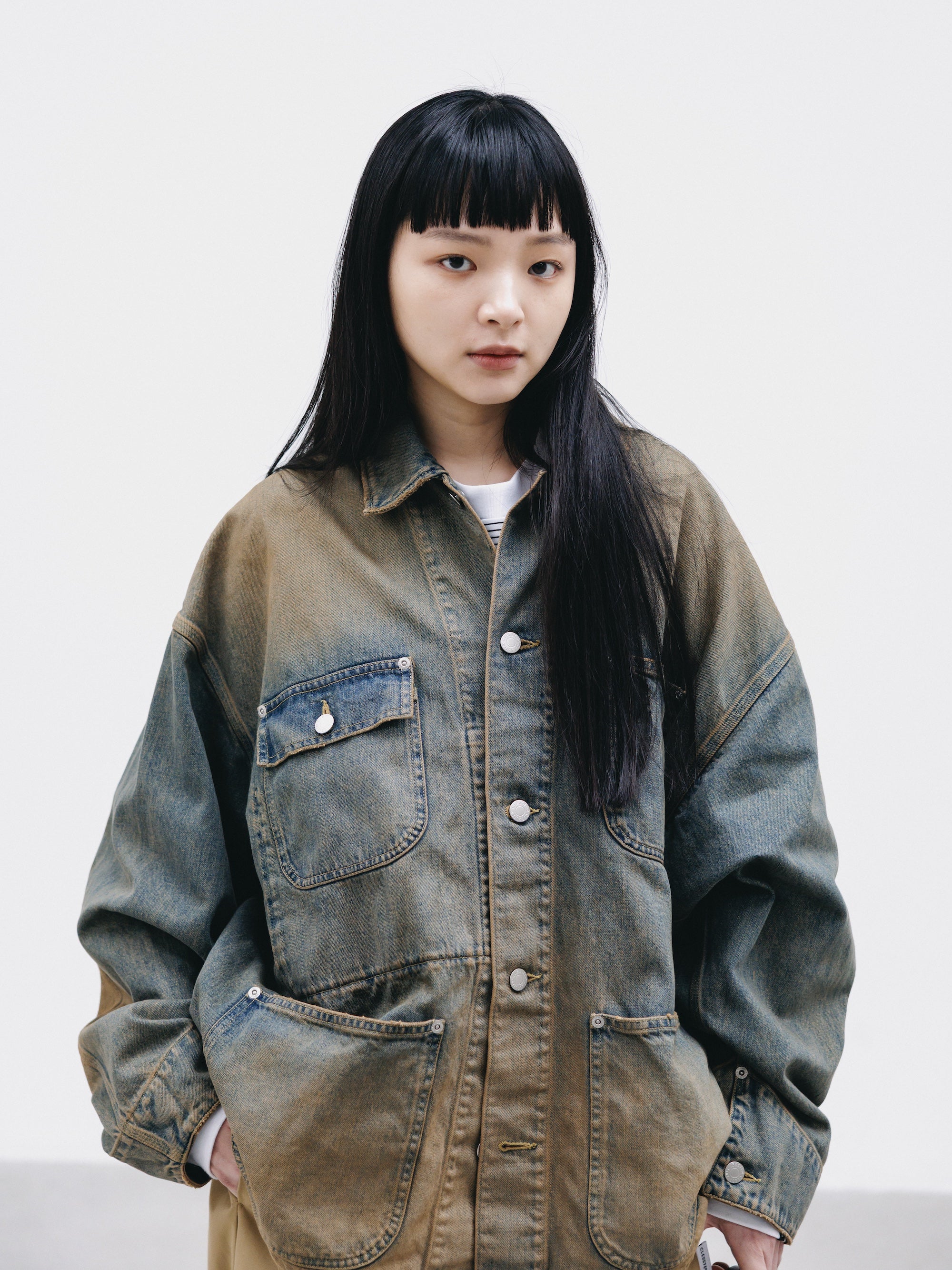 【2.14 SAT 20:00- IN STOCK】VINTAGE DYED SELVEDGE DENIM CITY UTILITY COAT (VINTAGE BEIGE)