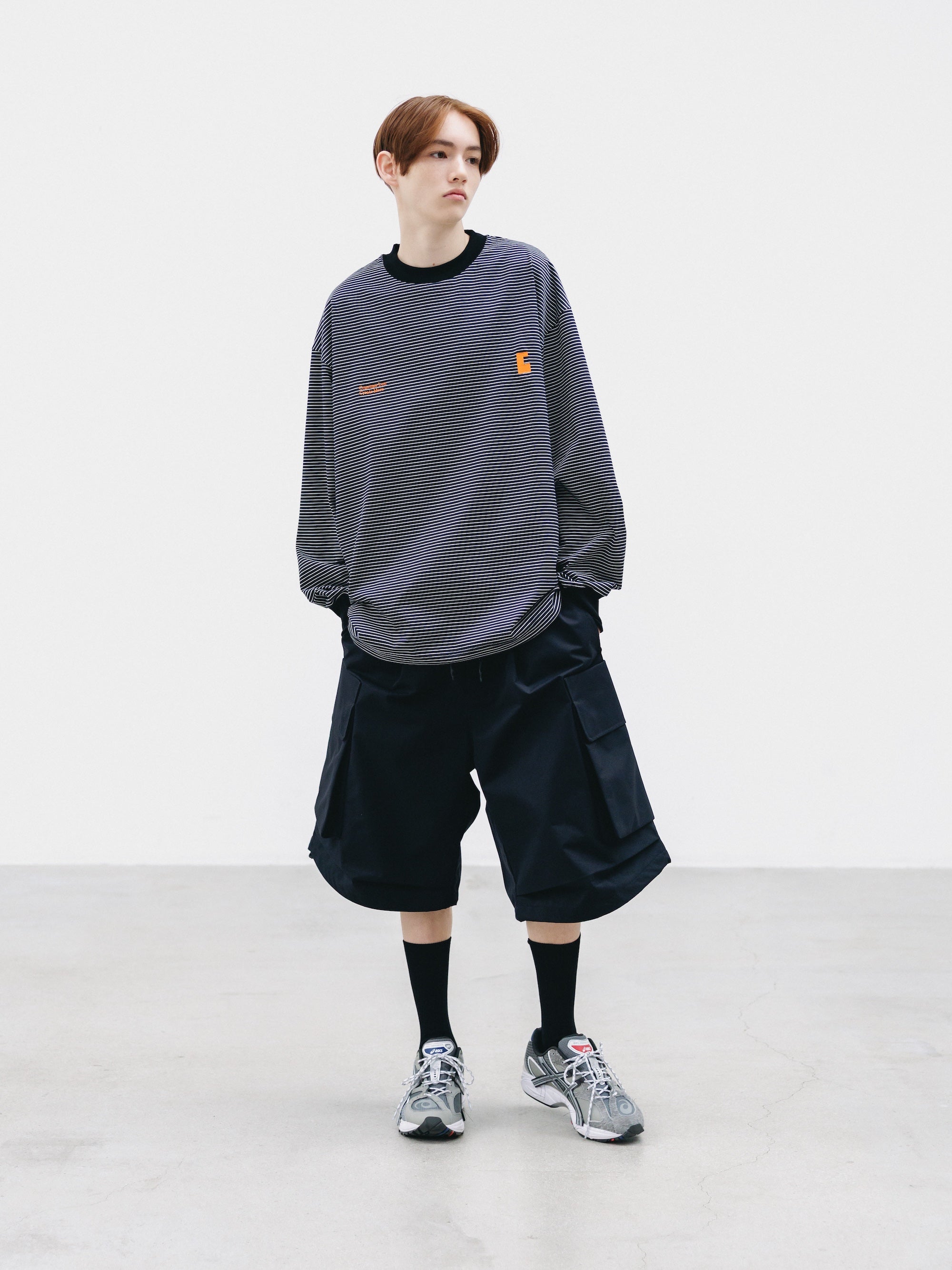 【2.28 SAT 20:00- IN STOCK】"C×CONCEPT" STRIPED L/S T-SHIRT WITH DRAWSTRINGS (BLACK×WHITE)