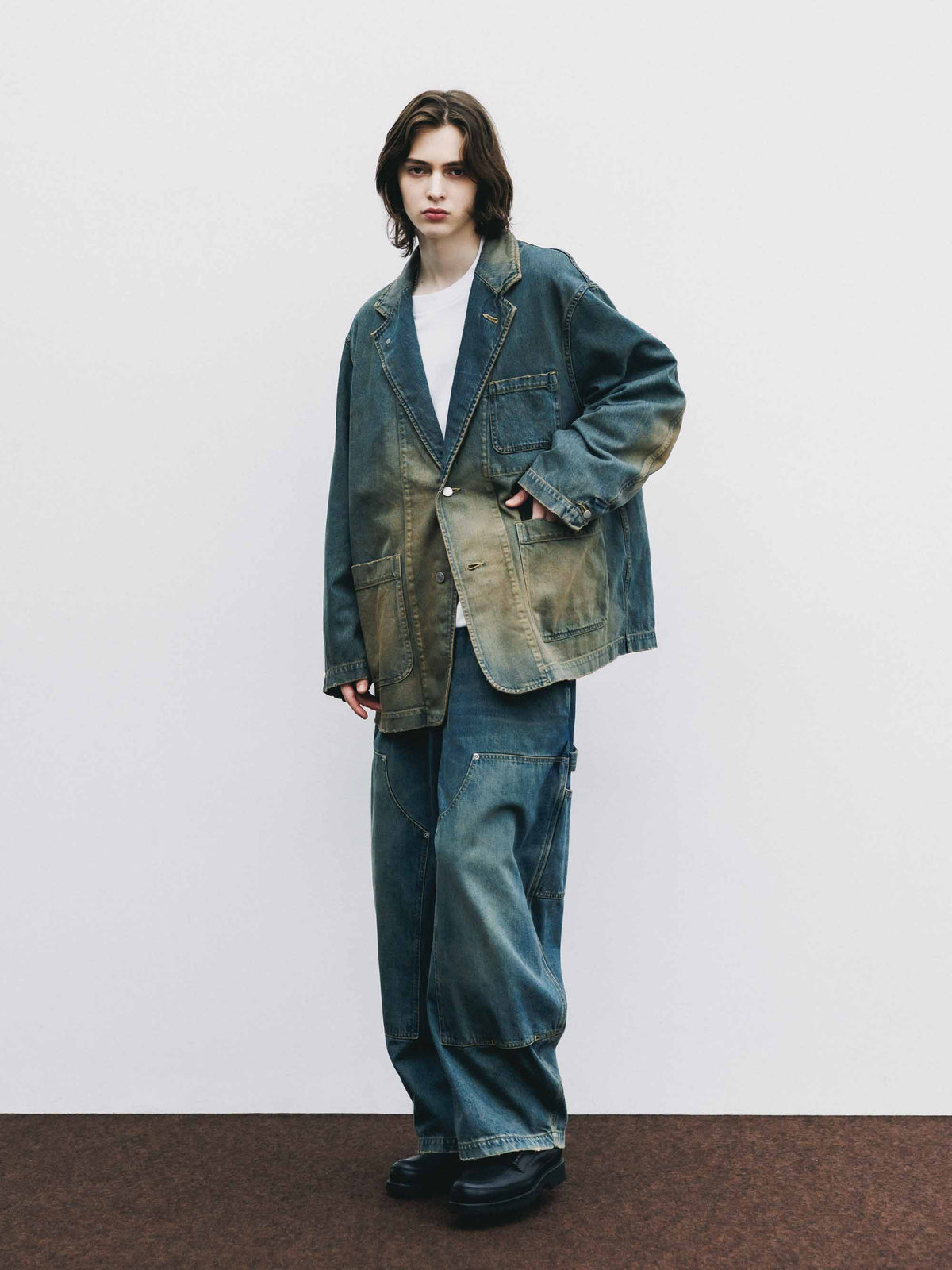 【9.19 SAT 20:00- IN STOCK】VINTAGE DYED SELVEDGE DENIM CITY WORKER TAILORED JACKET (VINTAGE BEIGE)