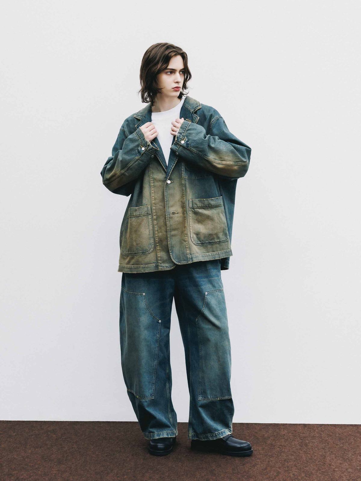 【9.19 SAT 20:00- IN STOCK】VINTAGE DYED SELVEDGE DENIM CITY WORKER TAILORED JACKET (VINTAGE BEIGE)