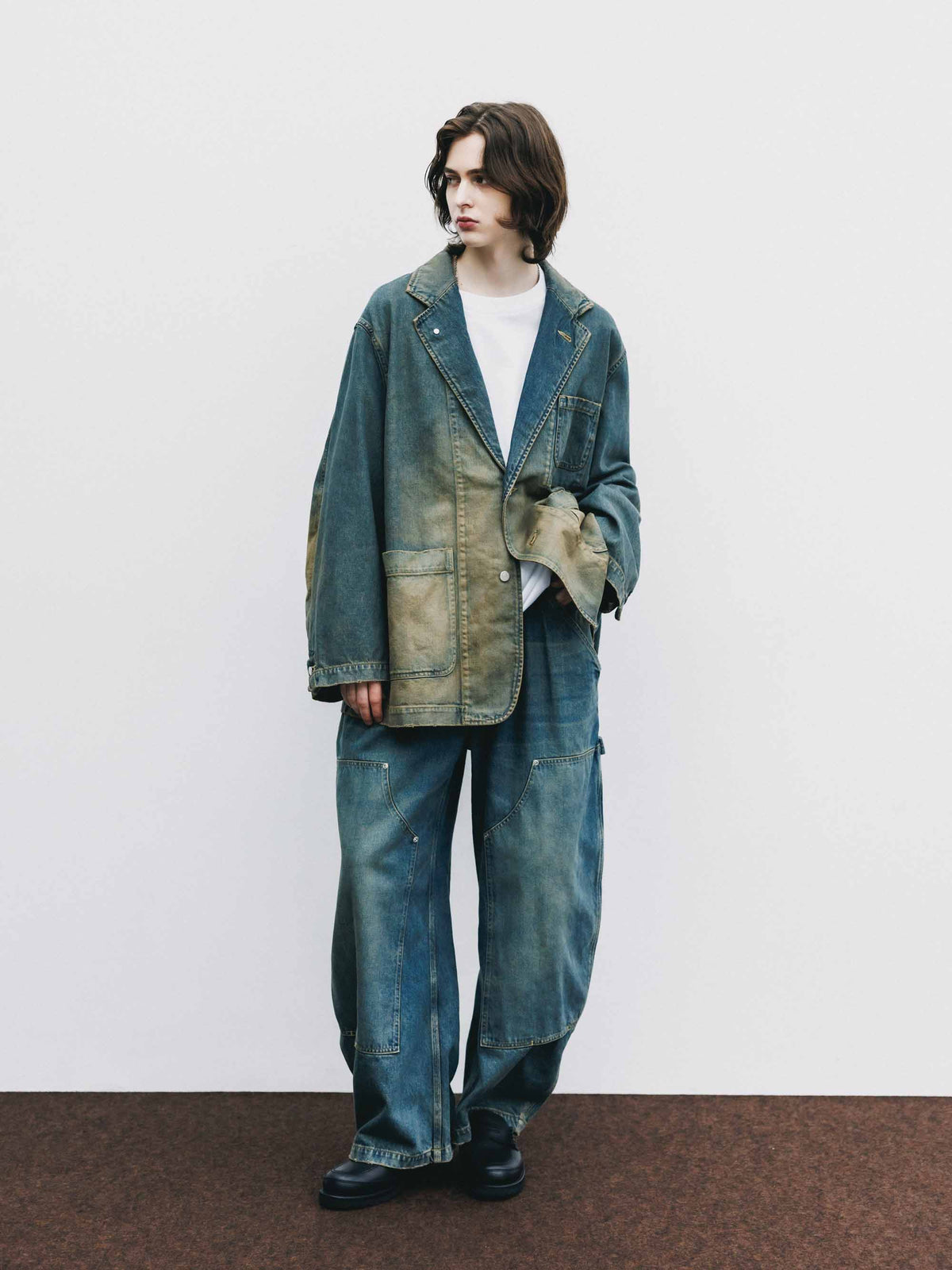 【9.19 SAT 20:00- IN STOCK】VINTAGE DYED SELVEDGE DENIM CITY WORKER TAILORED JACKET (VINTAGE BEIGE)