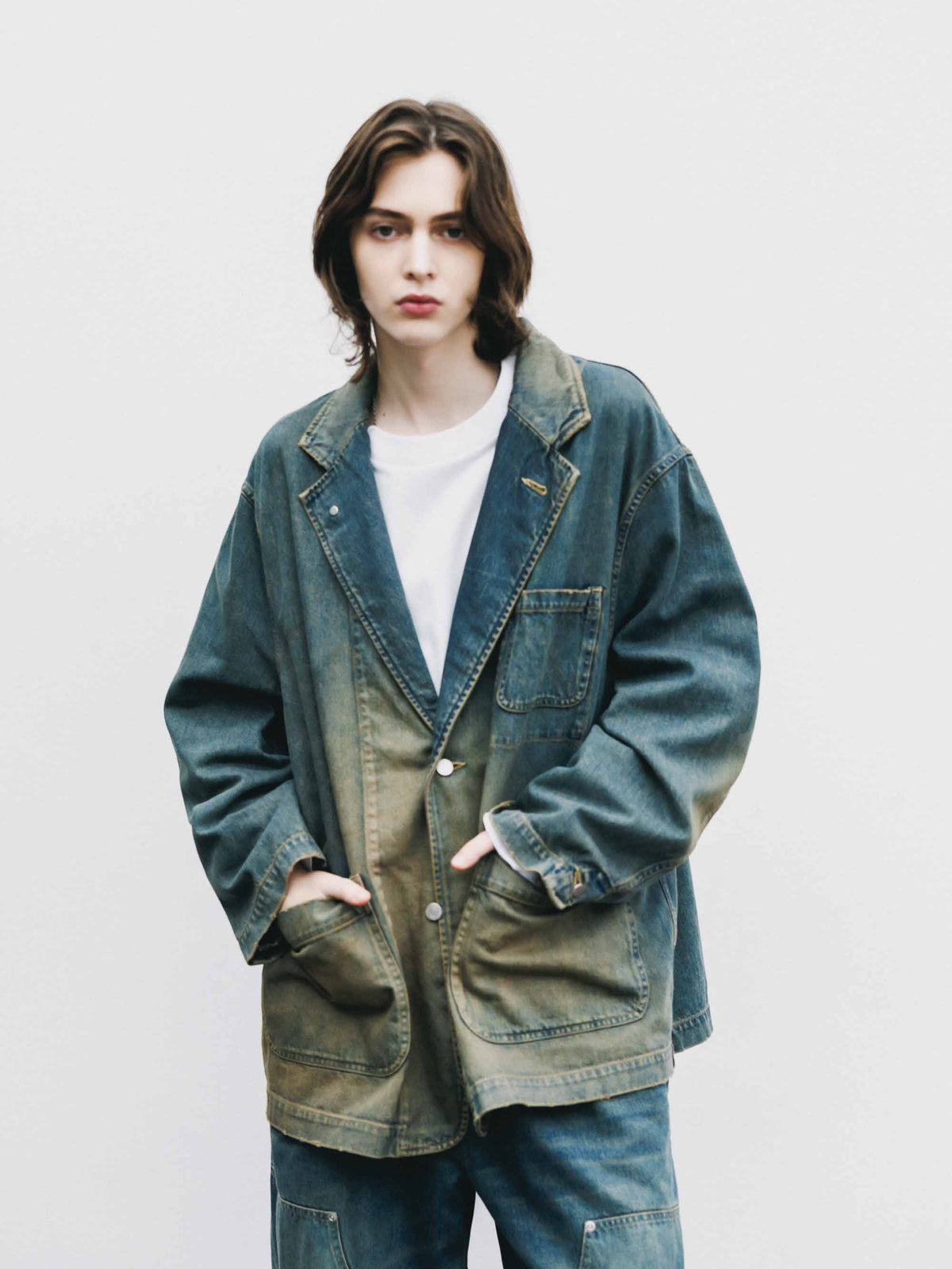 【9.19 SAT 20:00- IN STOCK】VINTAGE DYED SELVEDGE DENIM CITY WORKER TAILORED JACKET (VINTAGE BEIGE)