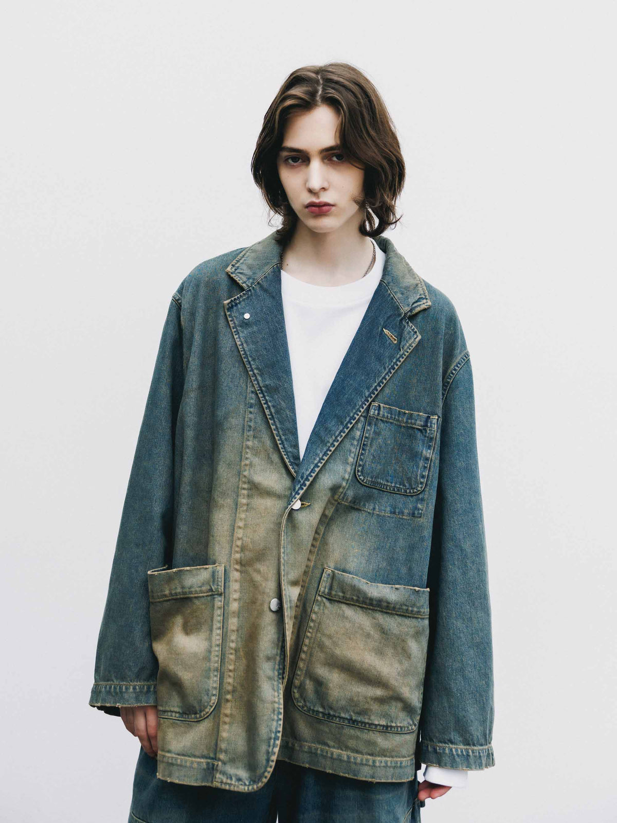 【9.19 SAT 20:00- IN STOCK】VINTAGE DYED SELVEDGE DENIM CITY WORKER TAILORED JACKET (VINTAGE BEIGE)