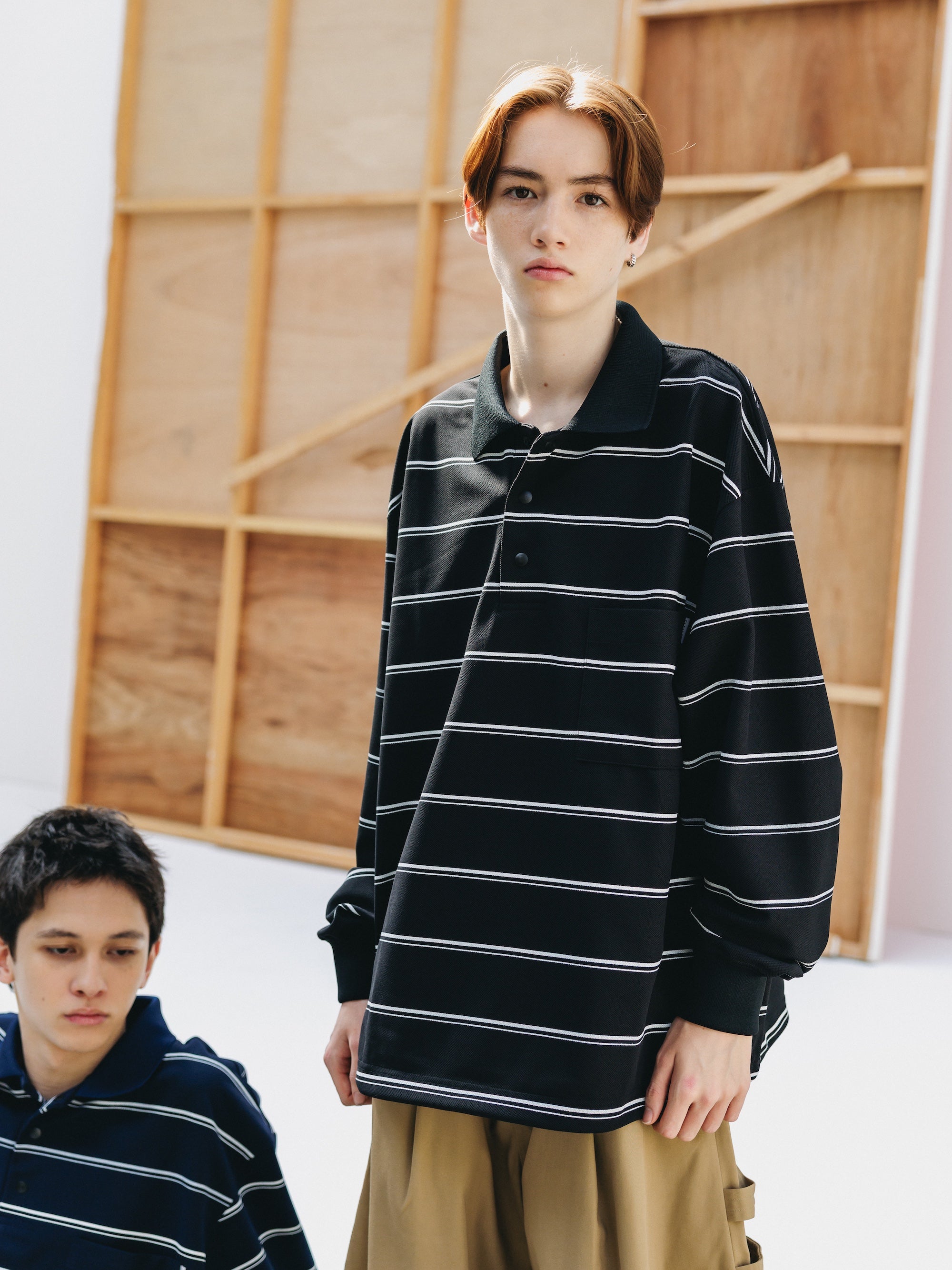 THICK/THIN STRIPE ACTIVE CITY POLO L/S SHIRTS (BLACK)