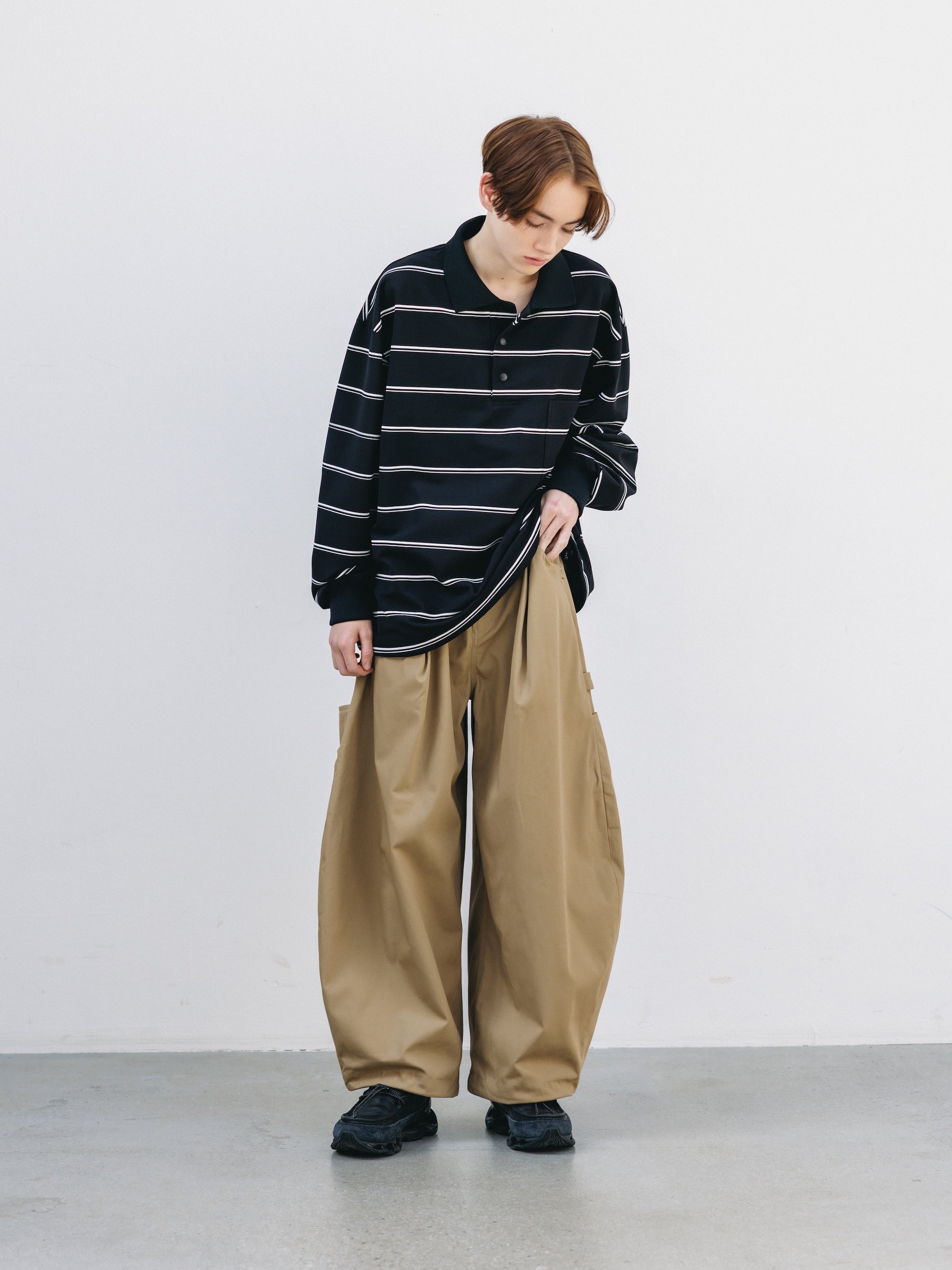 THICK/THIN STRIPE ACTIVE CITY POLO L/S SHIRTS (BLACK)