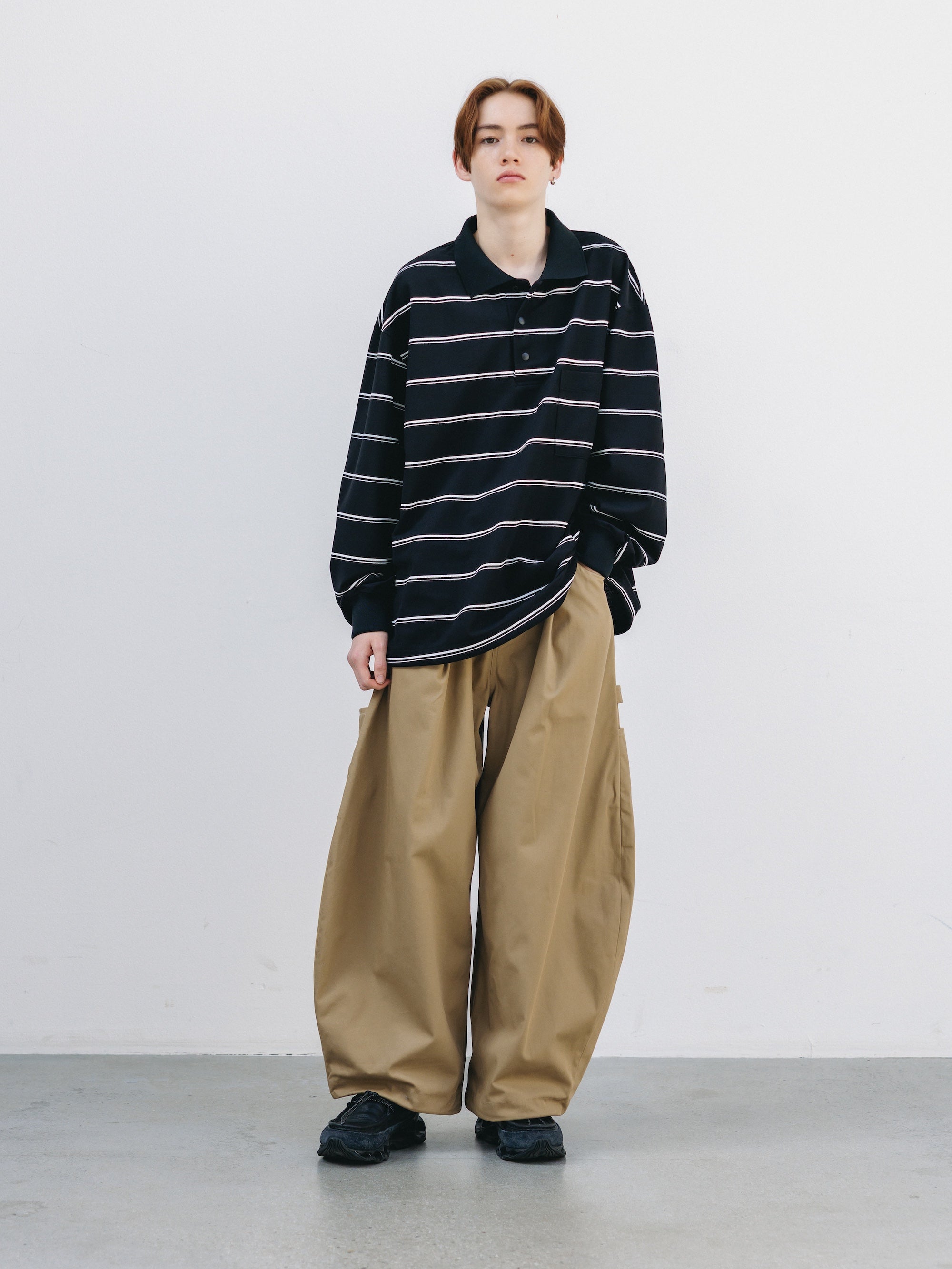 THICK/THIN STRIPE ACTIVE CITY POLO L/S SHIRTS (BLACK)