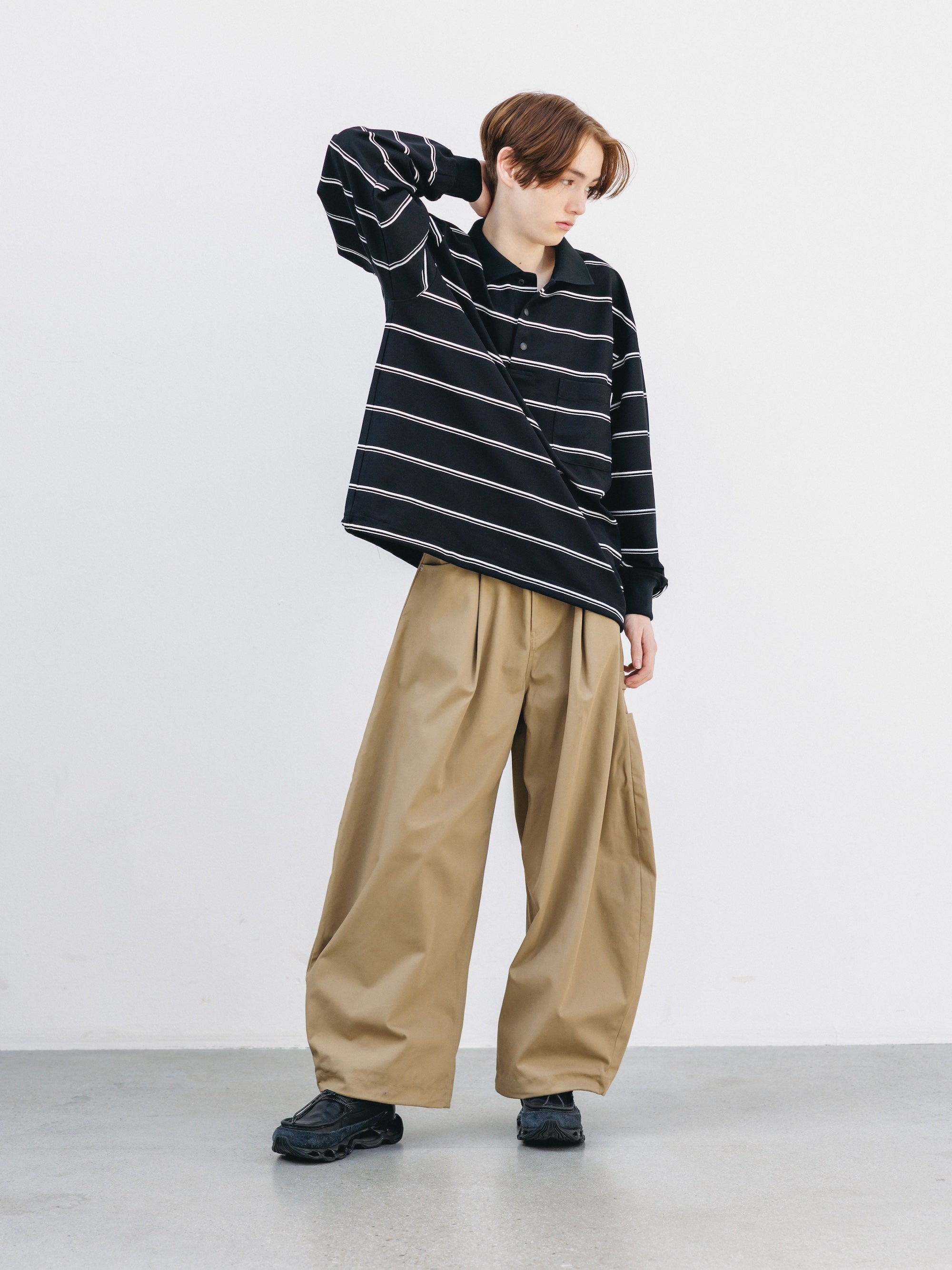 THICK/THIN STRIPE ACTIVE CITY POLO L/S SHIRTS (BLACK)
