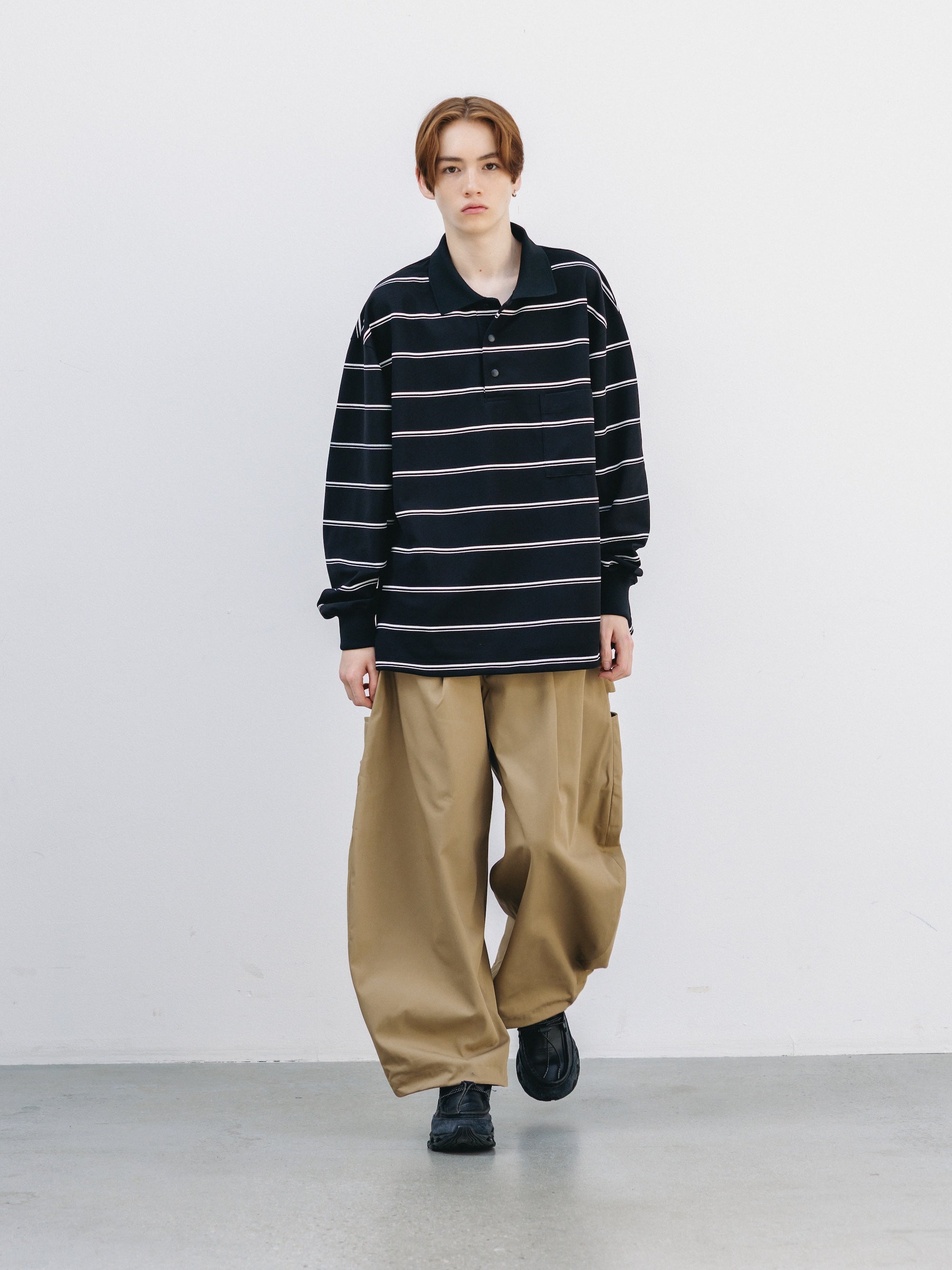 THICK/THIN STRIPE ACTIVE CITY POLO L/S SHIRTS (BLACK)