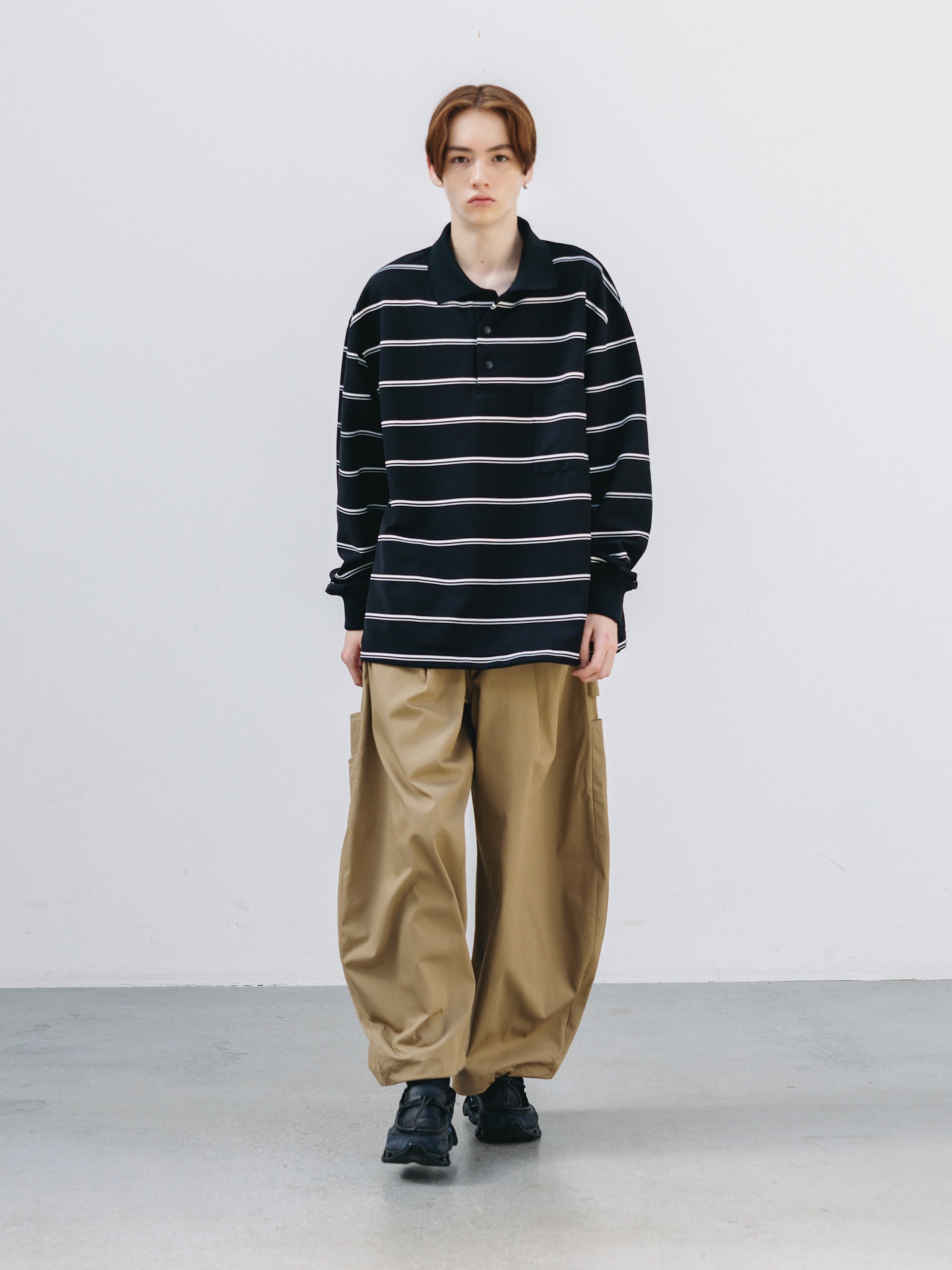 THICK/THIN STRIPE ACTIVE CITY POLO L/S SHIRTS (BLACK)