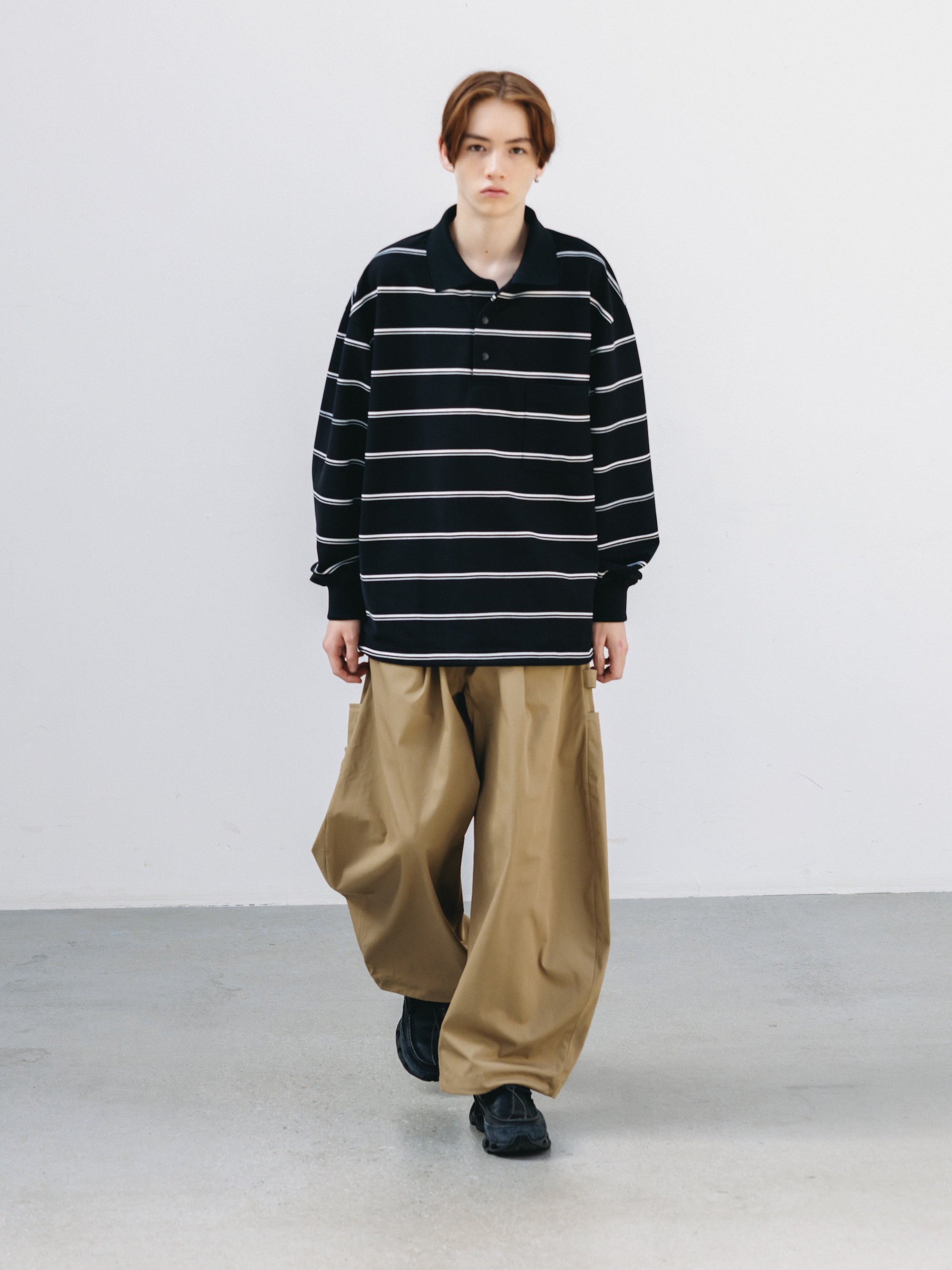 THICK/THIN STRIPE ACTIVE CITY POLO L/S SHIRTS (BLACK)