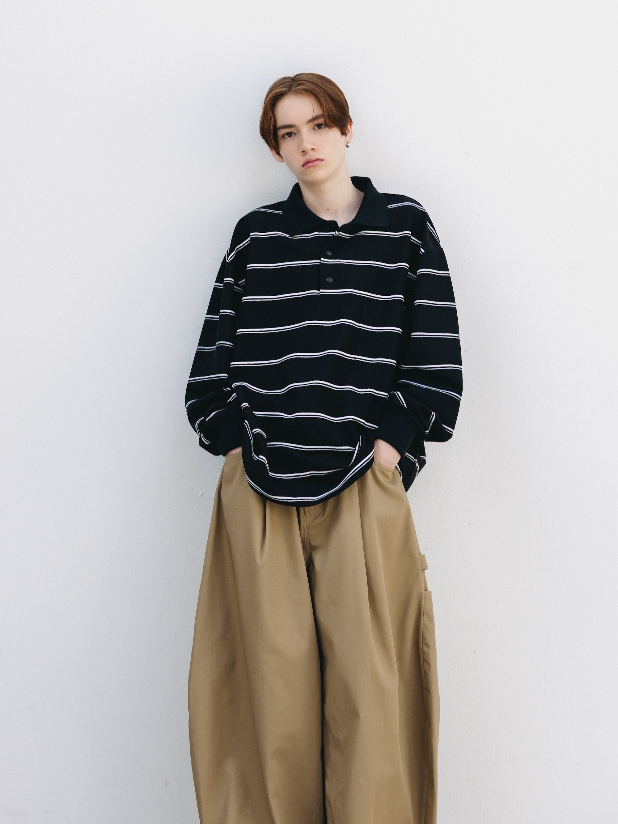 THICK/THIN STRIPE ACTIVE CITY POLO L/S SHIRTS (BLACK)