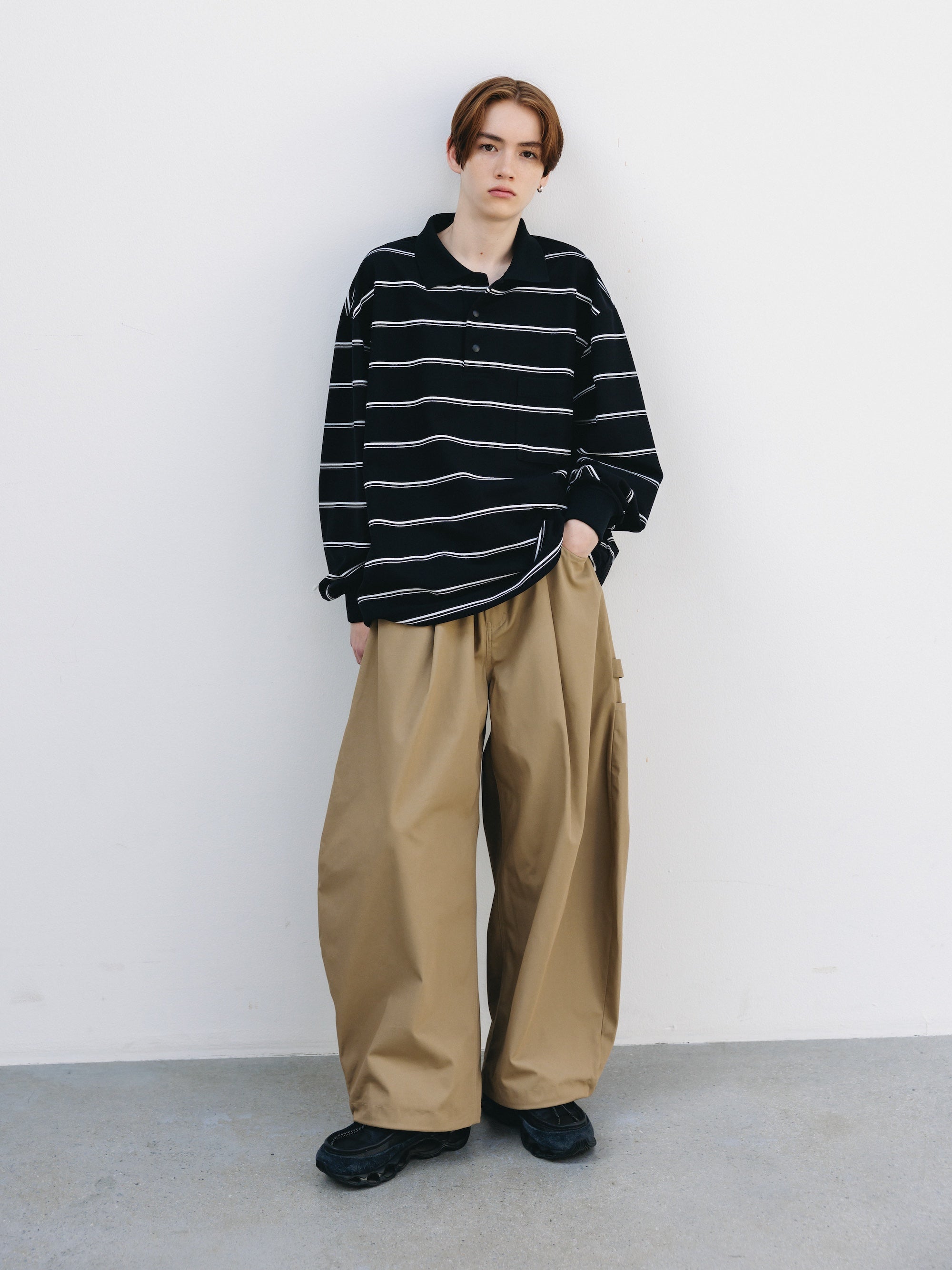 THICK/THIN STRIPE ACTIVE CITY POLO L/S SHIRTS (BLACK)