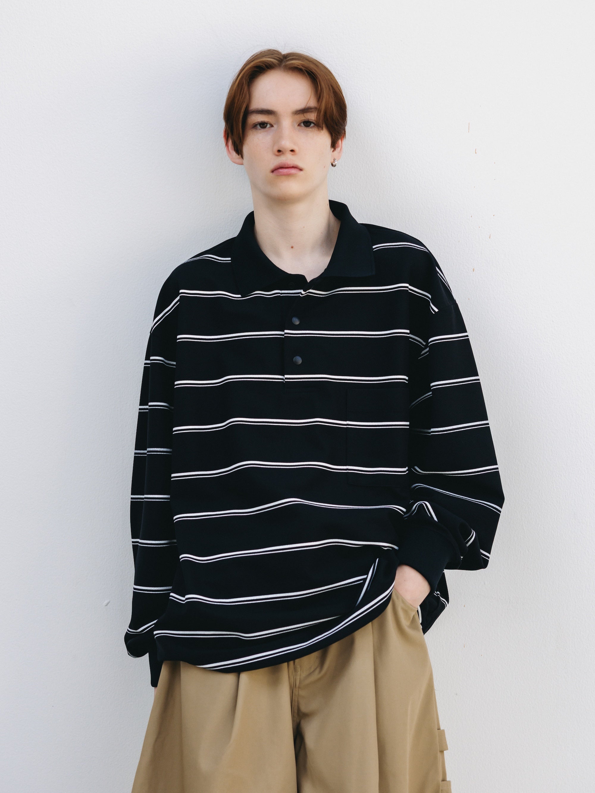 Clesste ACTIVE CITY S/S POLO SHIRT新品 THICK/THIN STRIPE ACTIVE CITY POLO L/S SHIRTS (BLACK)