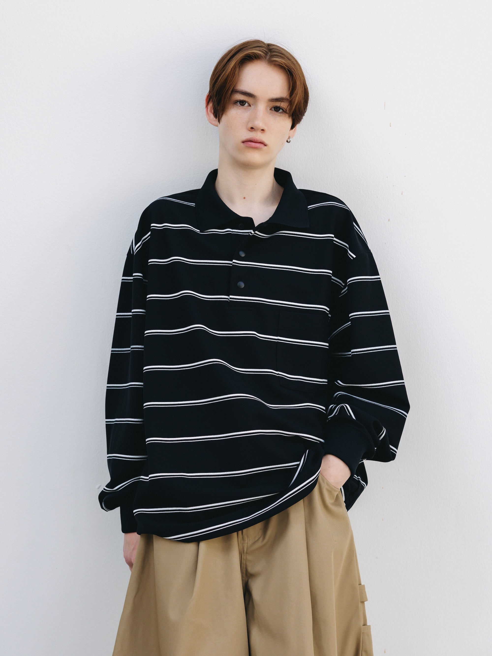 THICK/THIN STRIPE ACTIVE CITY POLO L/S SHIRTS (BLACK)