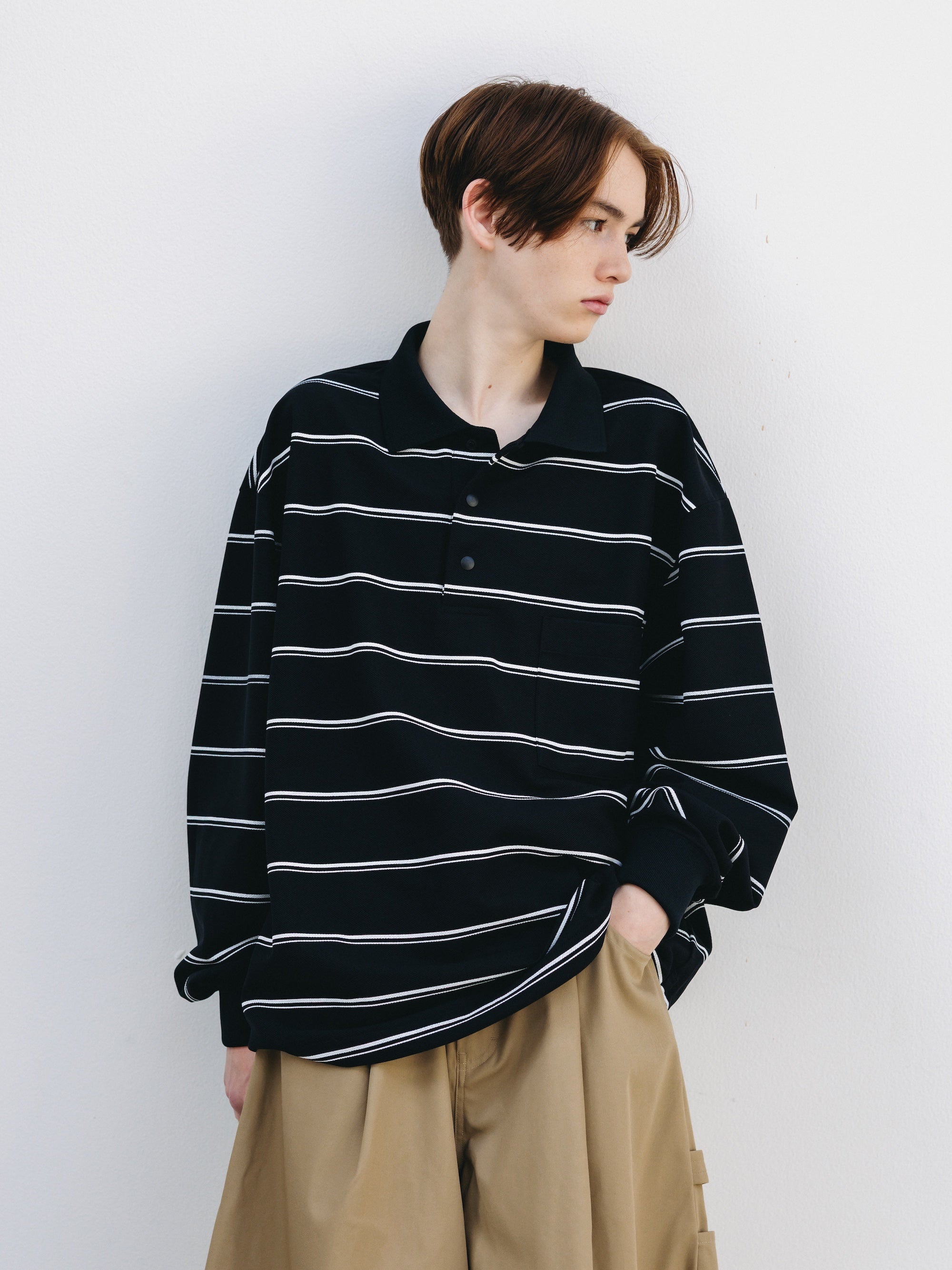 THICK/THIN STRIPE ACTIVE CITY POLO L/S SHIRTS (BLACK)