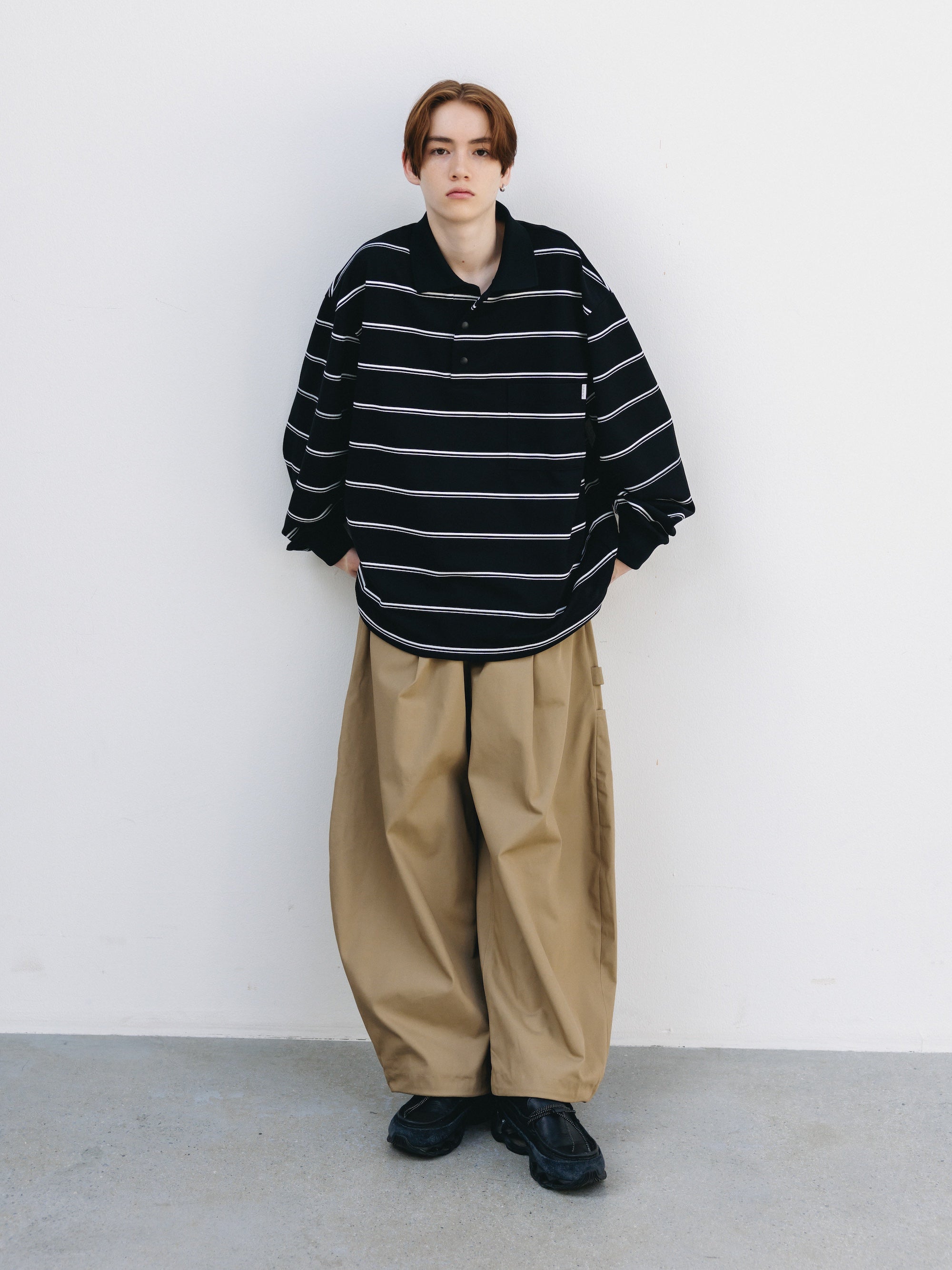THICK/THIN STRIPE ACTIVE CITY POLO L/S SHIRTS (BLACK)