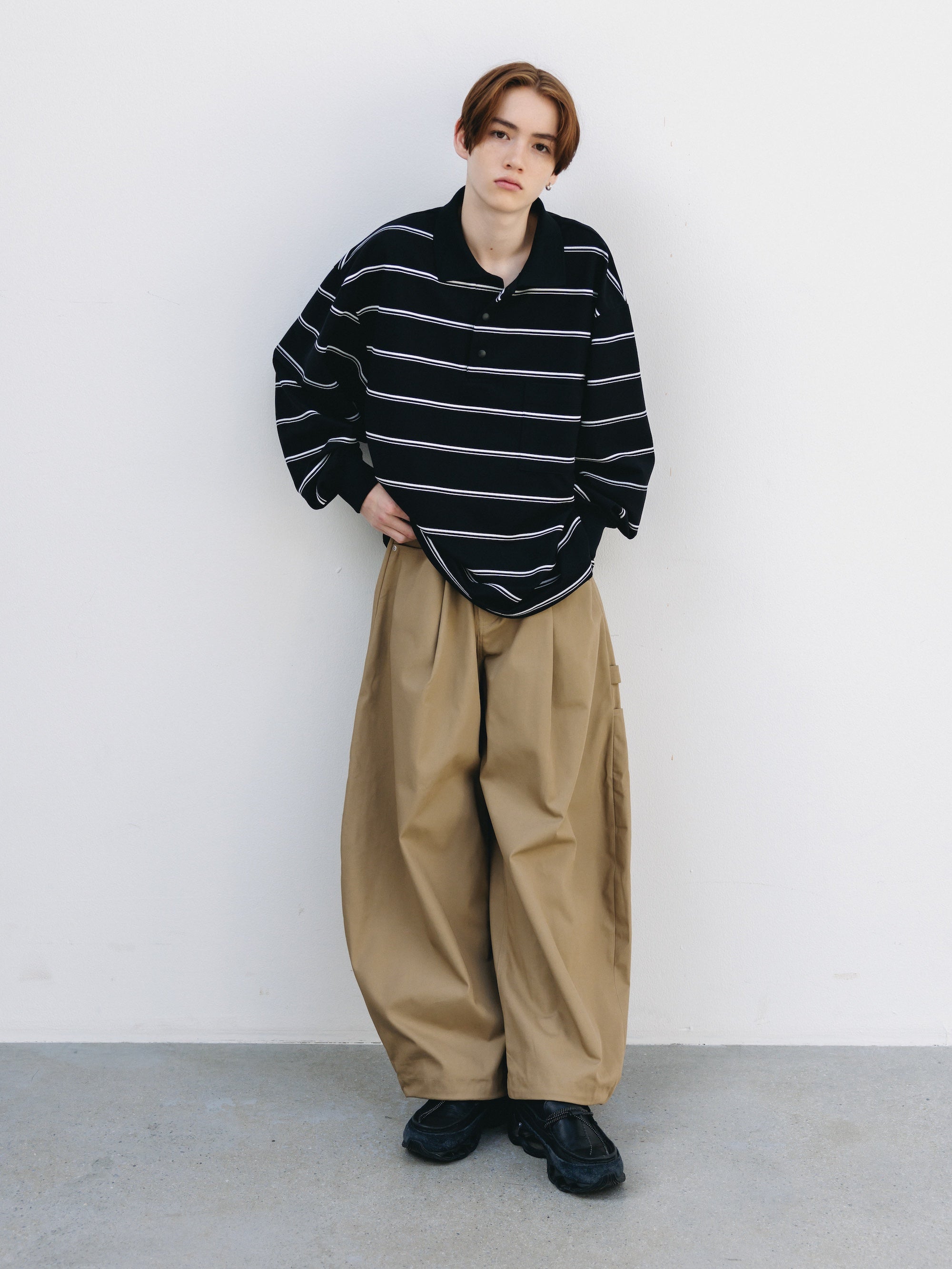 THICK/THIN STRIPE ACTIVE CITY POLO L/S SHIRTS (BLACK)