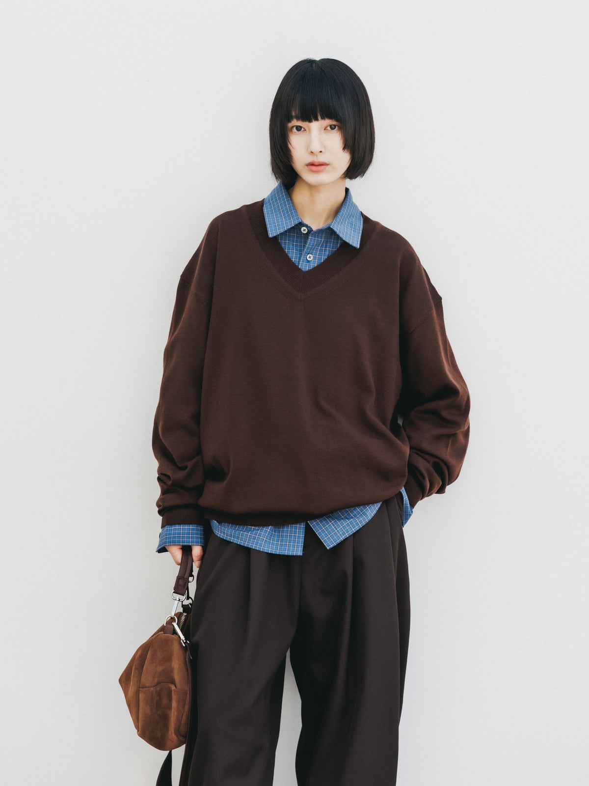 【10.31 SAT 20:00- IN STOCK】 12G WOOL V-NECK KNIT PULLOVER (BROWN)