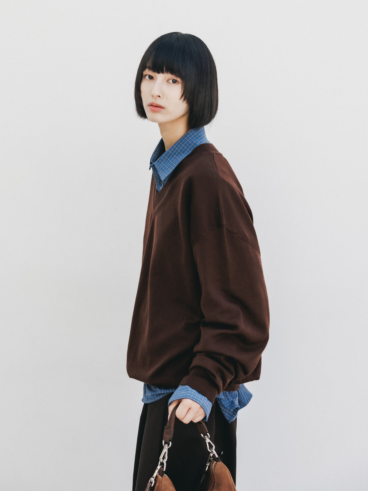 【10.31 SAT 20:00- IN STOCK】 12G WOOL V-NECK KNIT PULLOVER (BROWN)