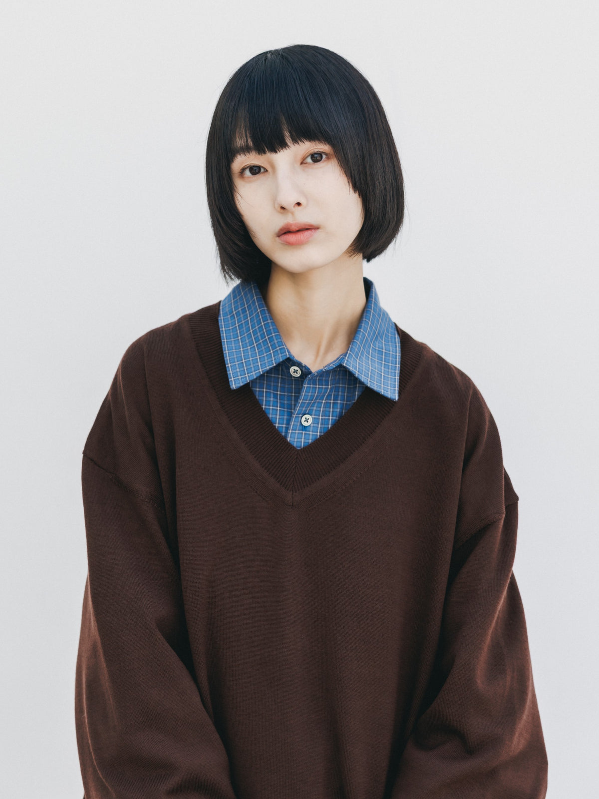 【10.31 SAT 20:00- IN STOCK】 12G WOOL V-NECK KNIT PULLOVER (BROWN)