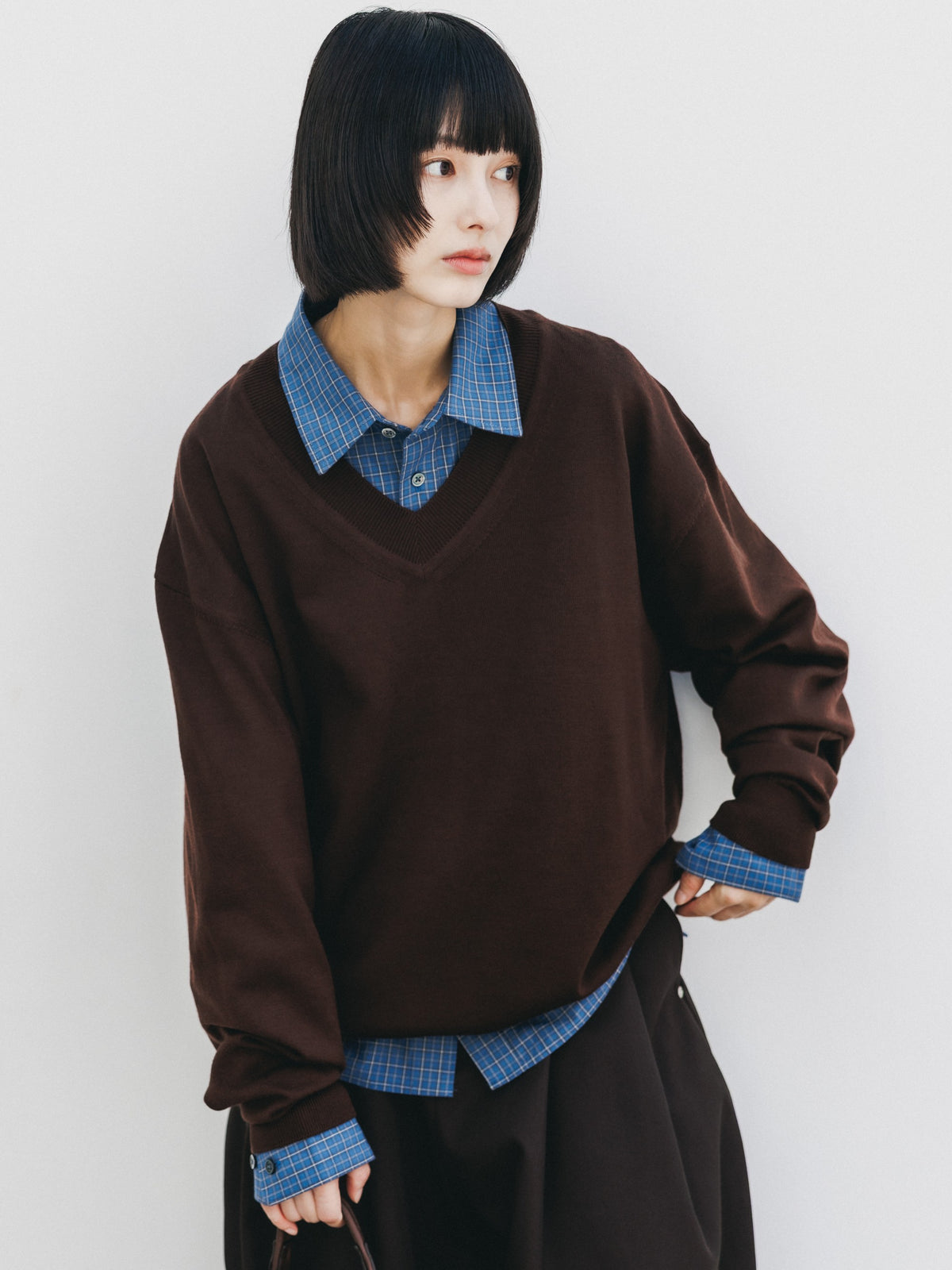 【10.31 SAT 20:00- IN STOCK】 12G WOOL V-NECK KNIT PULLOVER (BROWN)