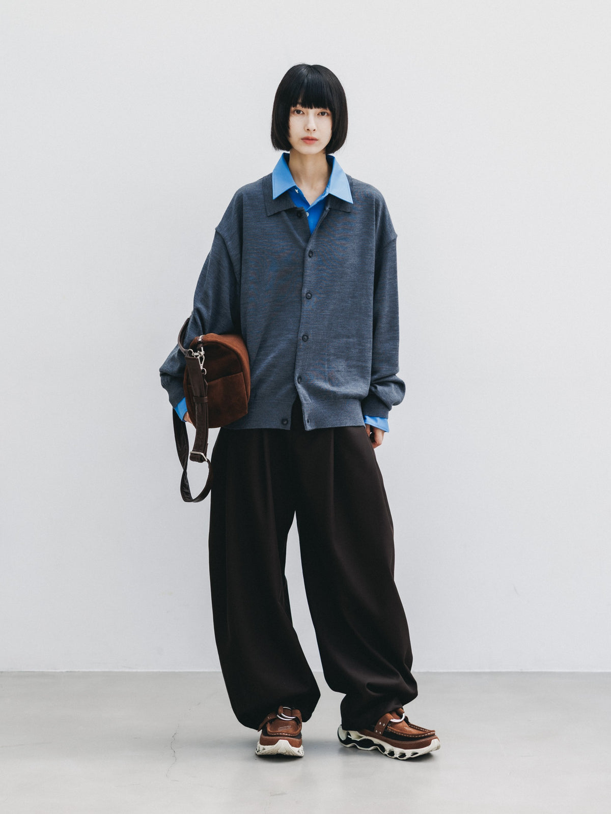 【10.21 WED 20:00- IN STOCK】 12G WOOL KNIT COLLARED CARDIGAN (GRAY)