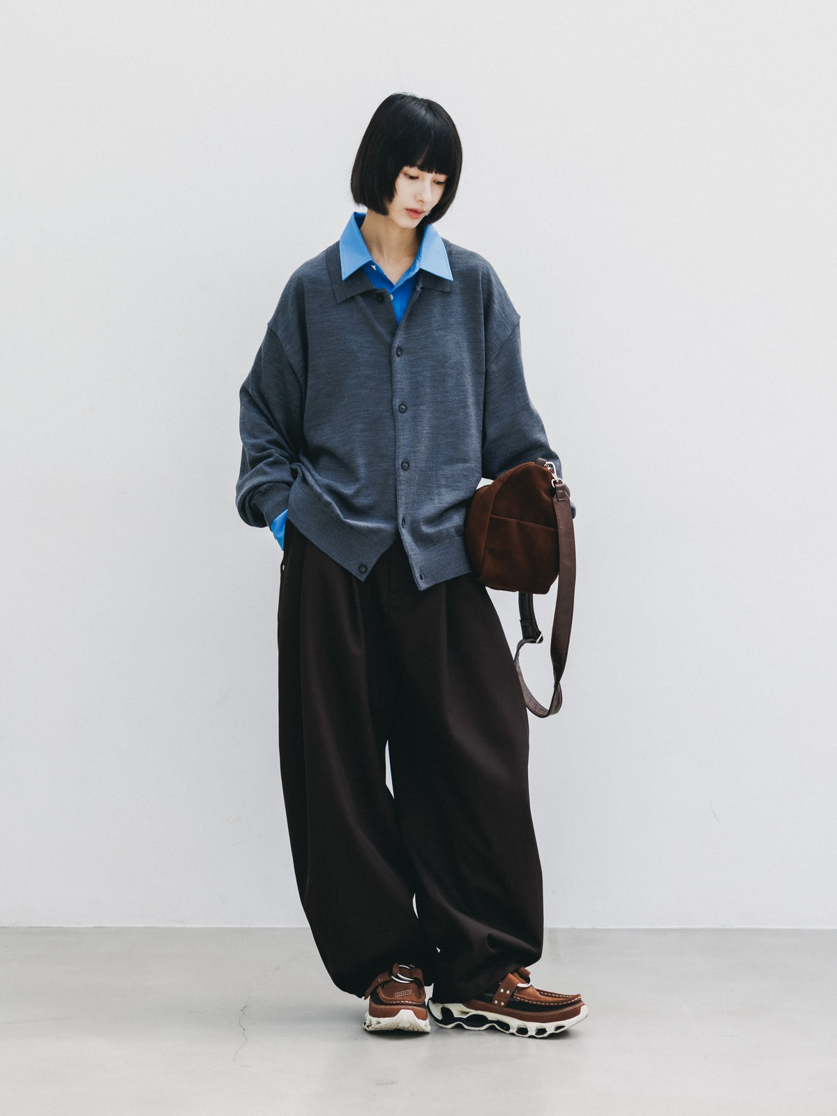 【10.21 WED 20:00- IN STOCK】 12G WOOL KNIT COLLARED CARDIGAN (GRAY)