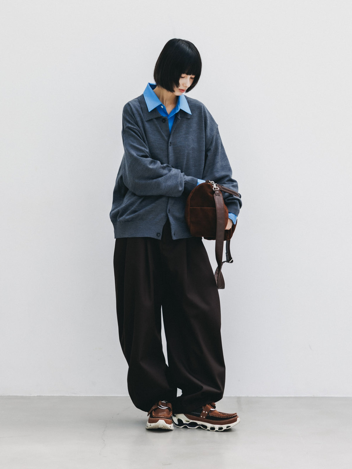 【10.21 WED 20:00- IN STOCK】 12G WOOL KNIT COLLARED CARDIGAN (GRAY)