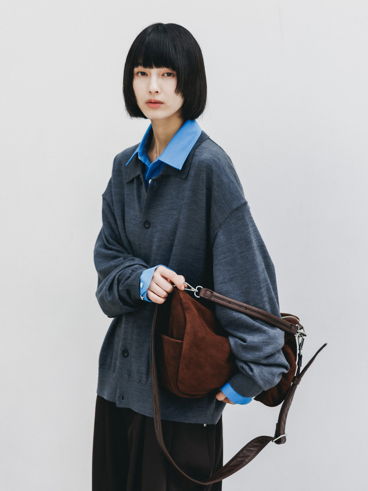 【10.21 WED 20:00- IN STOCK】 12G WOOL KNIT COLLARED CARDIGAN (GRAY)