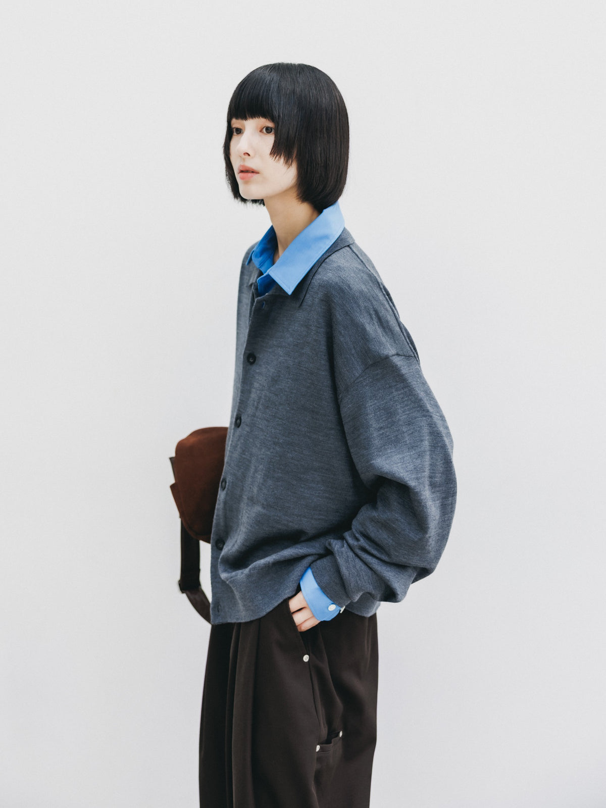 【10.21 WED 20:00- IN STOCK】 12G WOOL KNIT COLLARED CARDIGAN (GRAY)